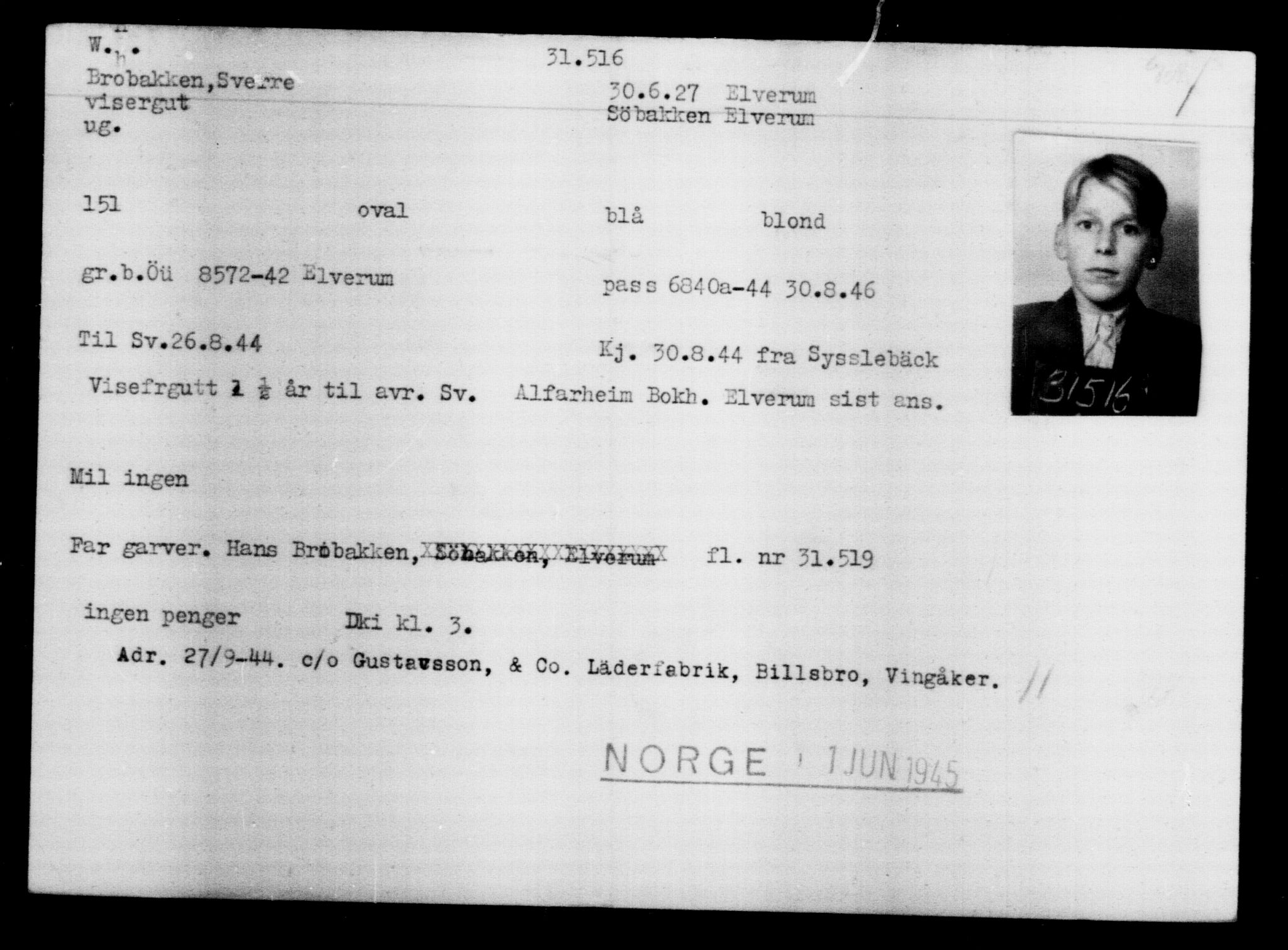 Den Kgl. Norske Legasjons Flyktningskontor, AV/RA-S-6753/V/Va/L0013: Kjesäterkartoteket.  Flyktningenr. 31500-34731, 1940-1945, s. 19