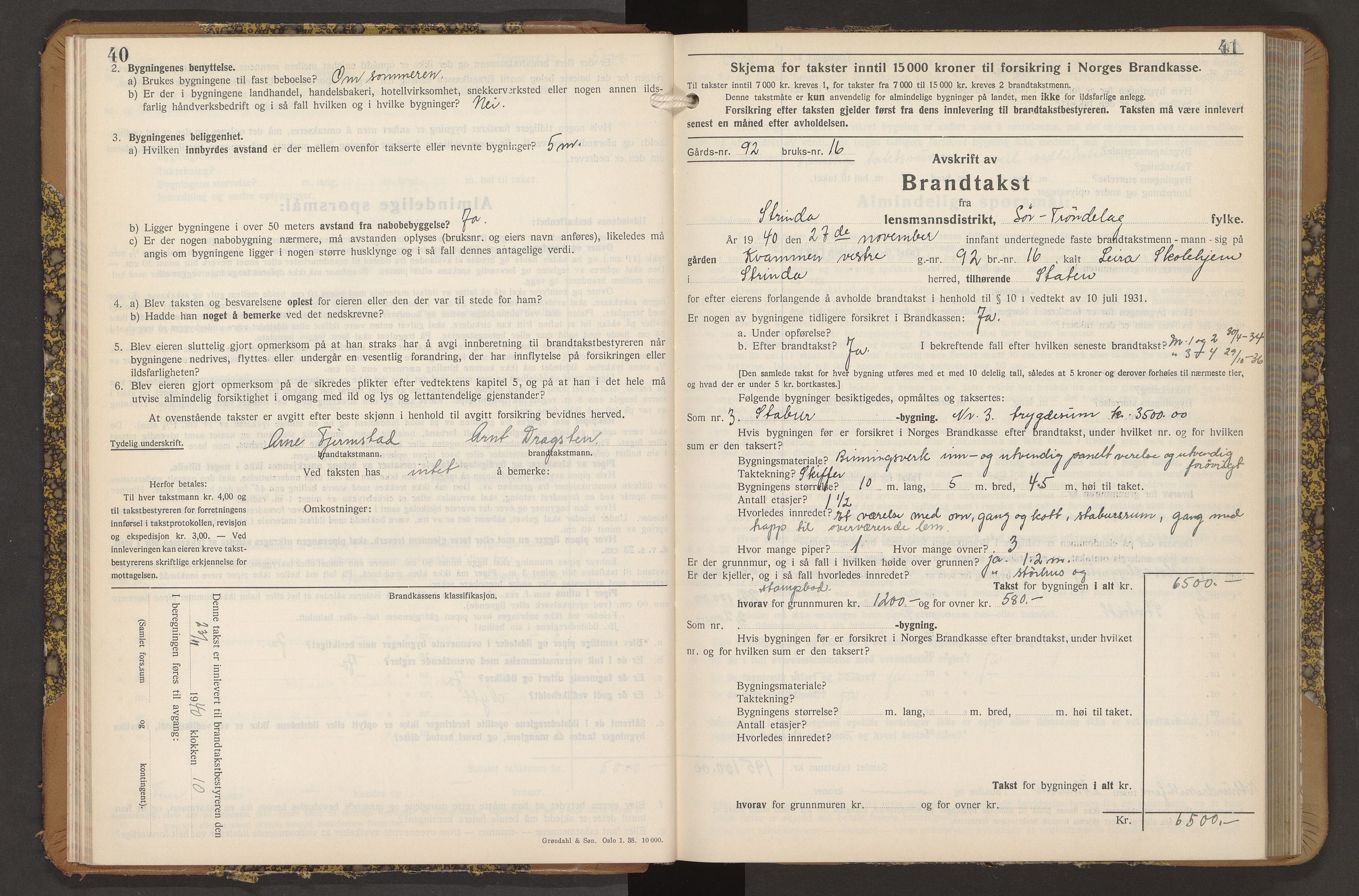 Norges Brannkasse Strinda, AV/SAT-A-5516/Fb/L0009: Branntakstprotokoll, 1940-1946, s. 40-41