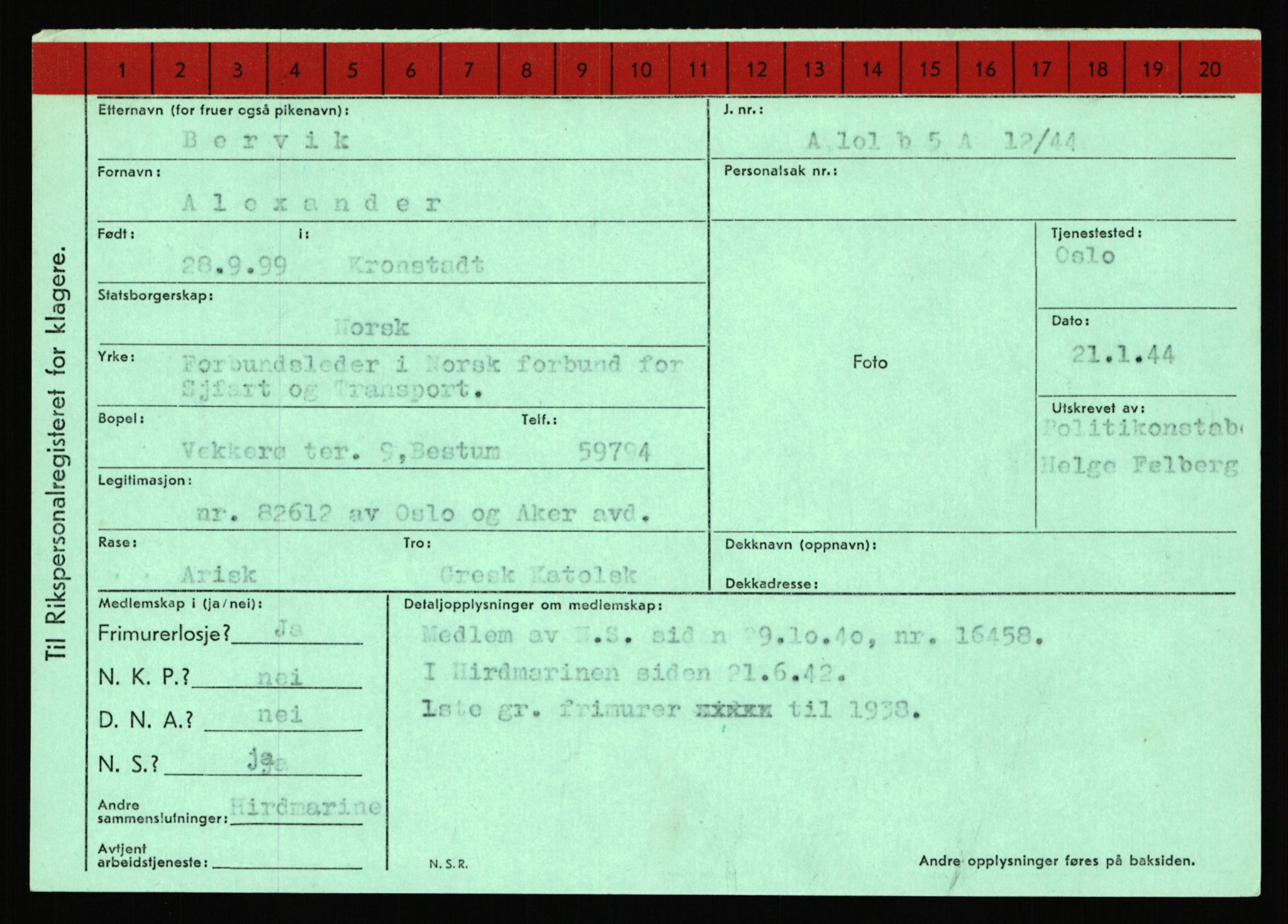 Statspolitiet - Hovedkontoret / Osloavdelingen, AV/RA-S-1329/C/Ca/L0002: Arneberg - Brand, 1943-1945, s. 3151