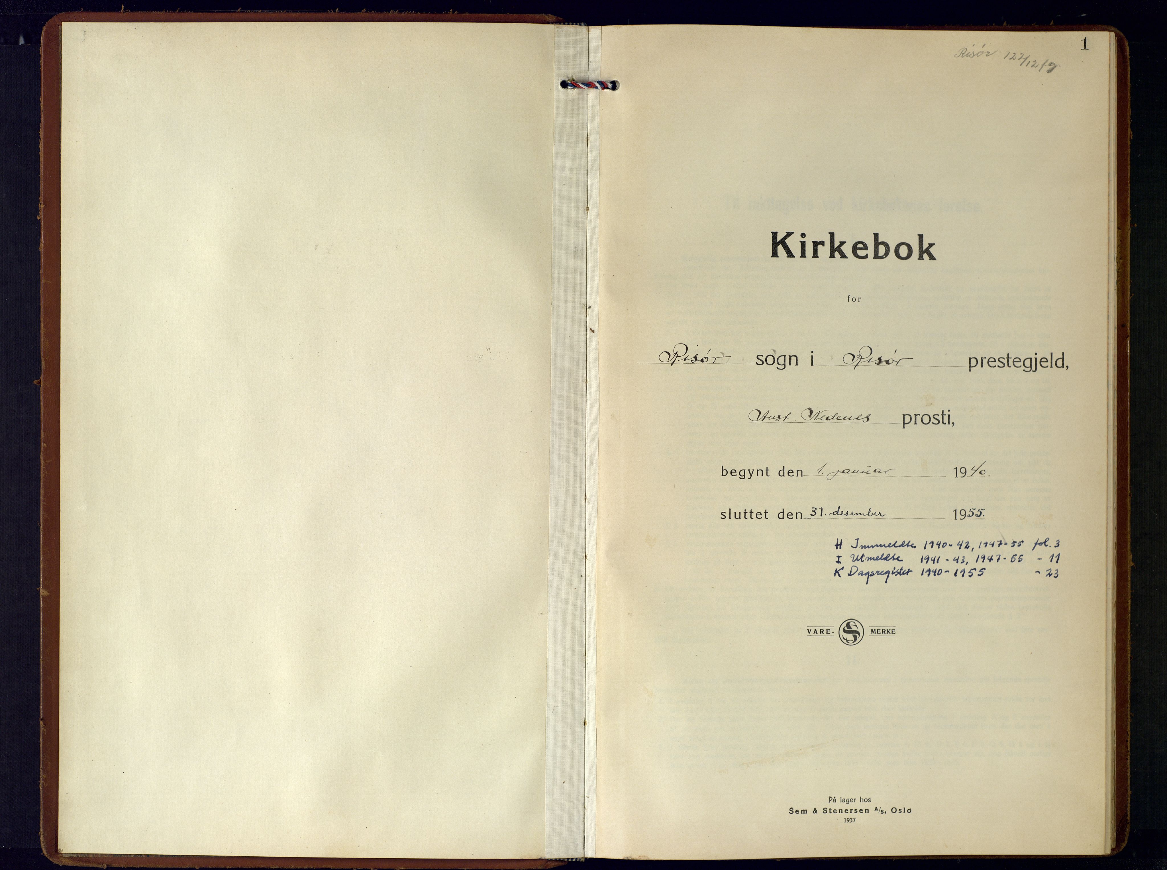 Risør sokneprestkontor, AV/SAK-1111-0035/F/Fa/L0009: Ministerialbok nr. A 9, 1940-1955, s. 1