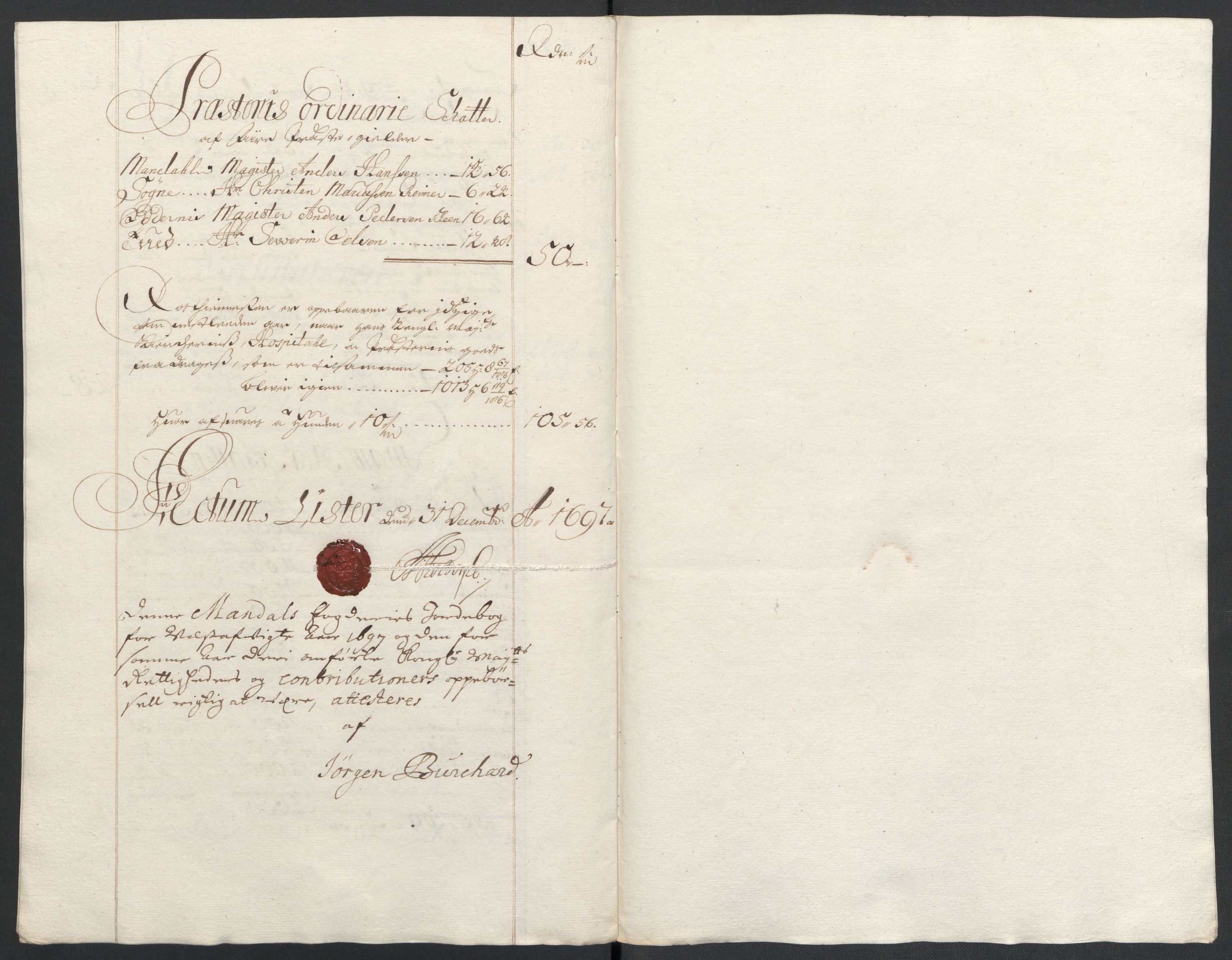 Rentekammeret inntil 1814, Reviderte regnskaper, Fogderegnskap, RA/EA-4092/R43/L2546: Fogderegnskap Lista og Mandal, 1696-1697, s. 219