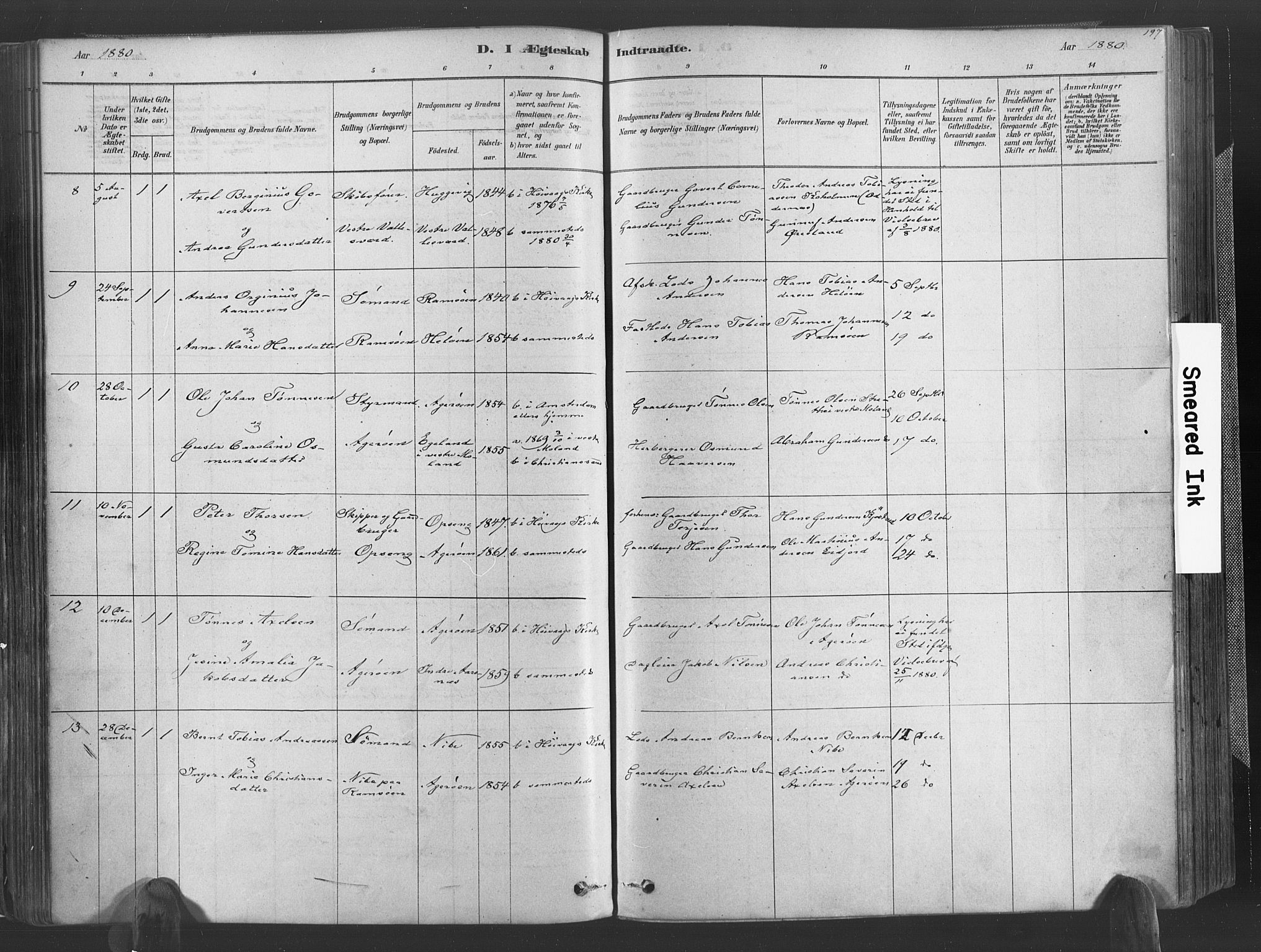 Høvåg sokneprestkontor, AV/SAK-1111-0025/F/Fa/L0005: Ministerialbok nr. A 5, 1878-1893, s. 197