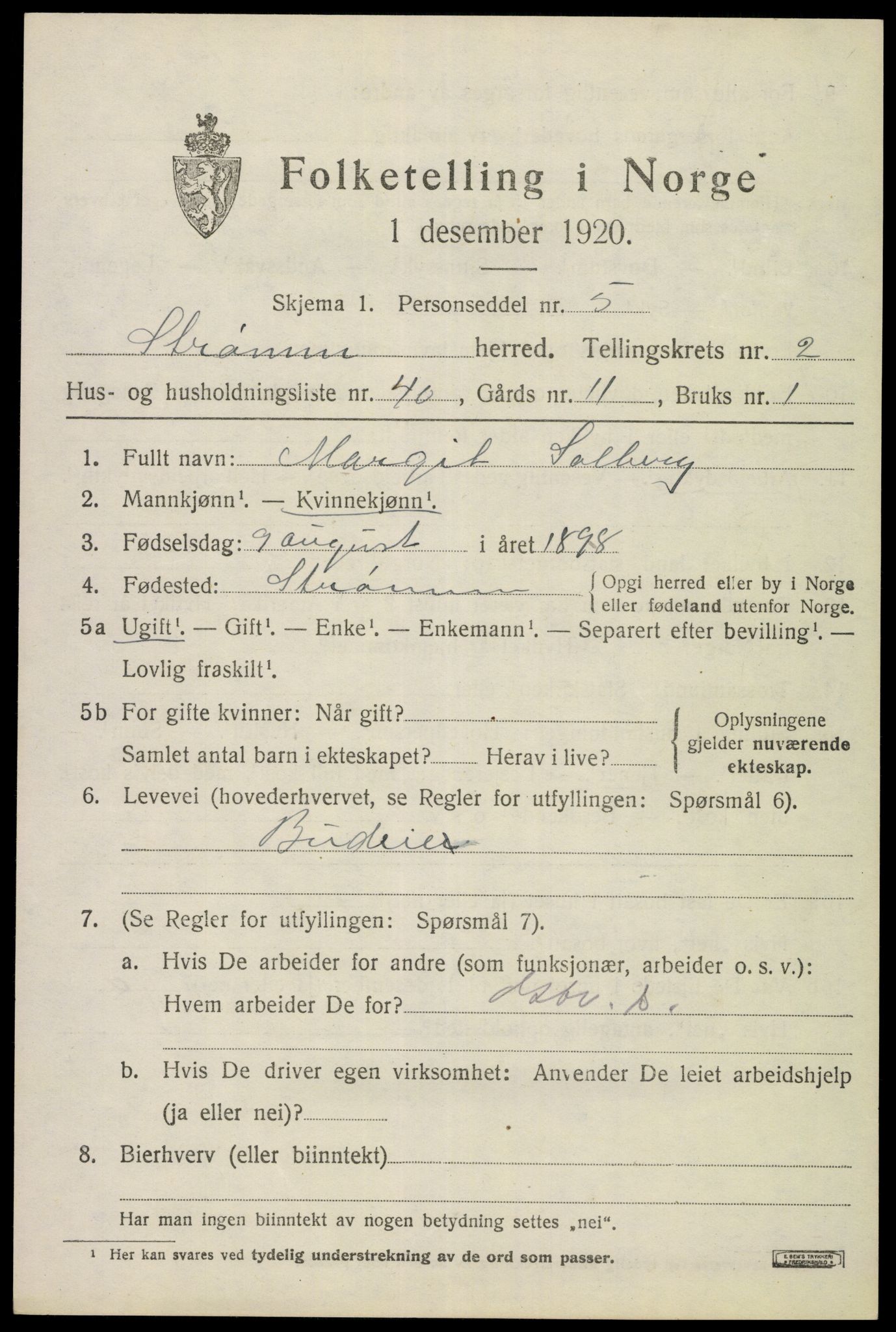 SAKO, Folketelling 1920 for 0711 Strømm herred, 1920, s. 2011
