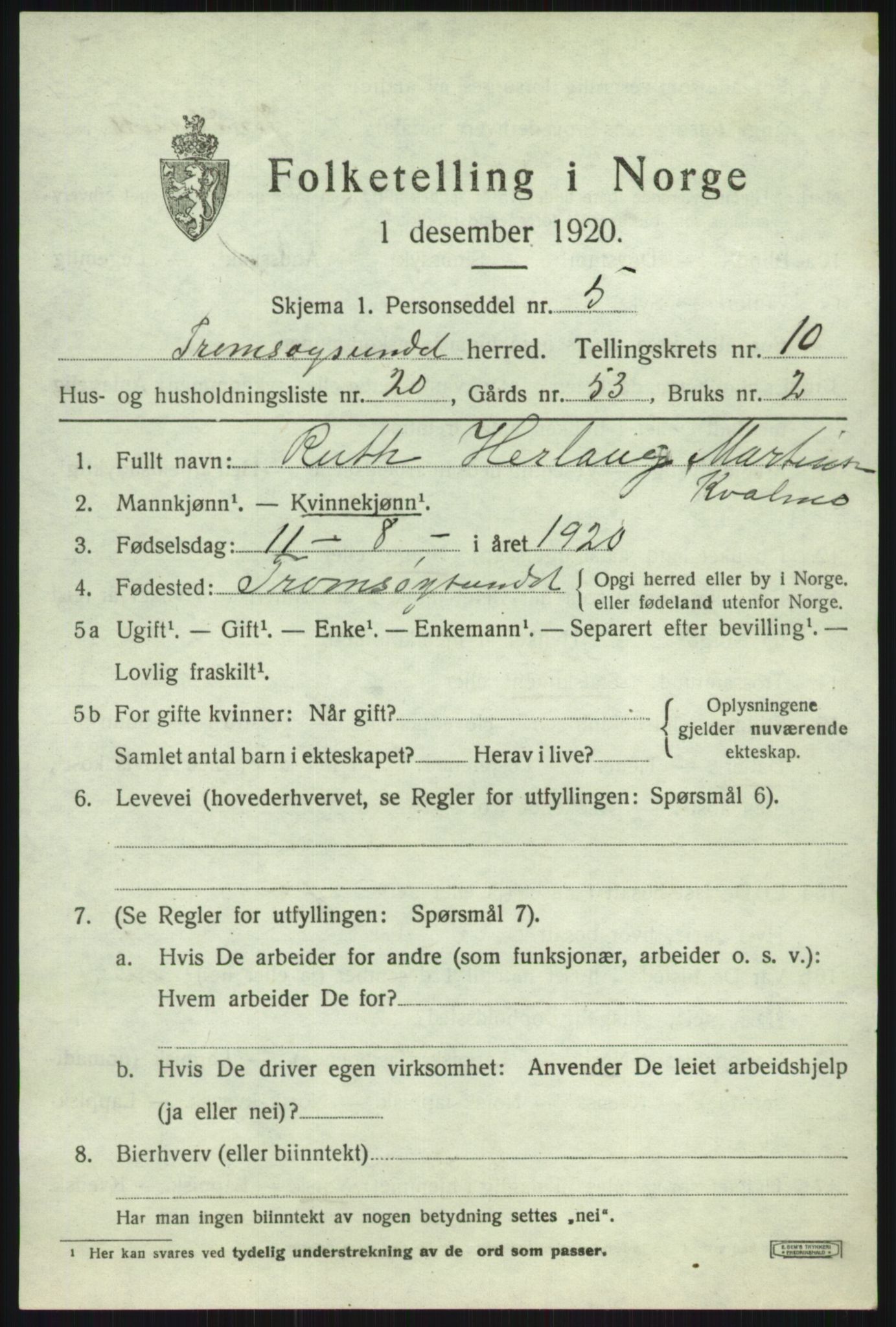 SATØ, Folketelling 1920 for 1934 Tromsøysund herred, 1920, s. 7200