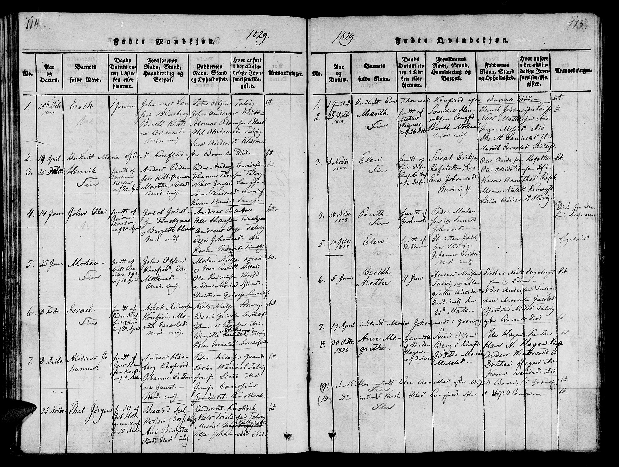 Talvik sokneprestkontor, AV/SATØ-S-1337/H/Ha/L0008kirke: Ministerialbok nr. 8, 1821-1837, s. 114-115