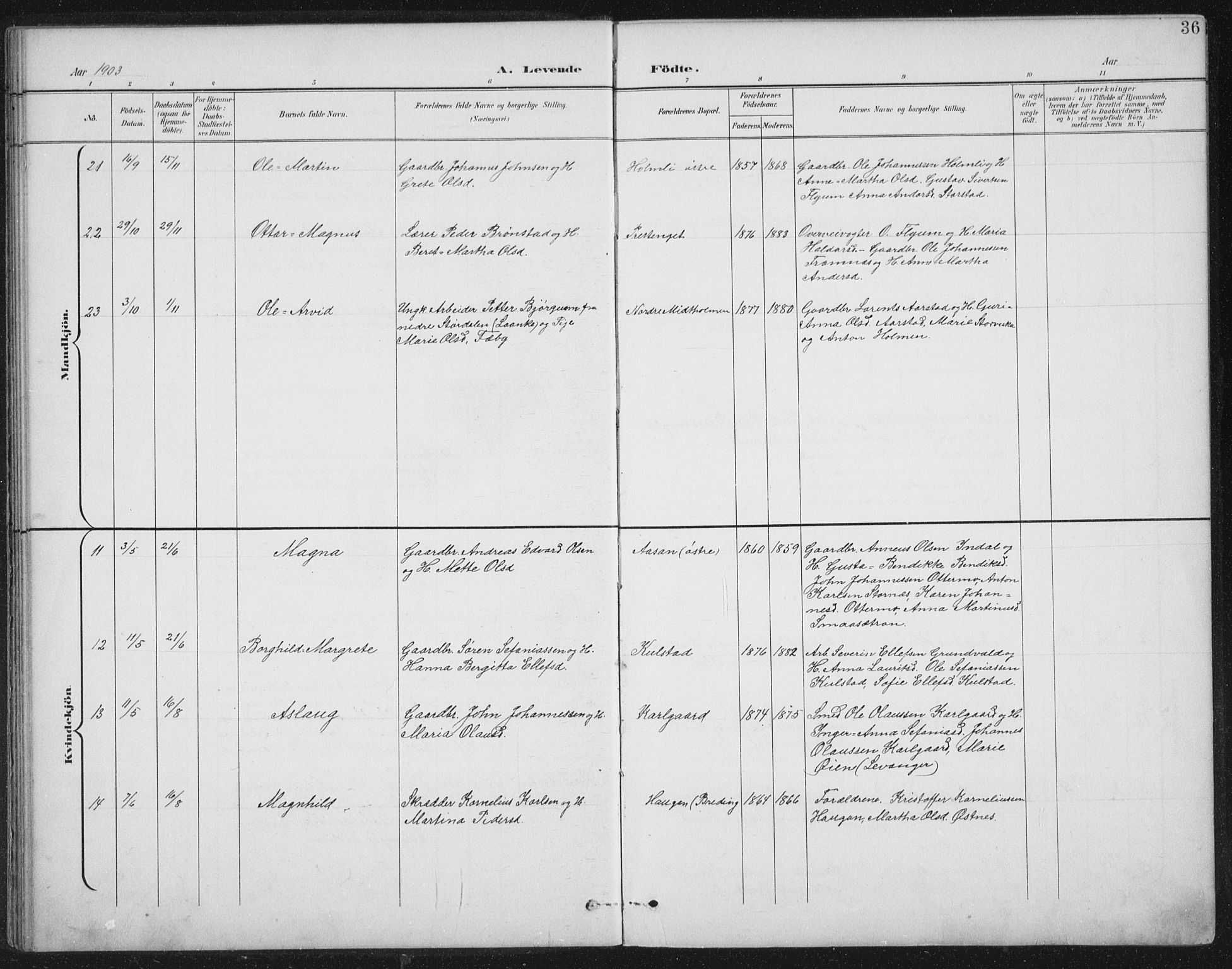 Ministerialprotokoller, klokkerbøker og fødselsregistre - Nord-Trøndelag, AV/SAT-A-1458/724/L0269: Klokkerbok nr. 724C05, 1899-1920, s. 36