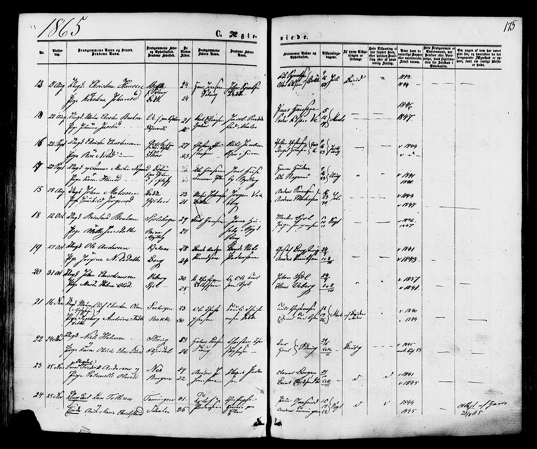 Sande Kirkebøker, AV/SAKO-A-53/F/Fa/L0005: Ministerialbok nr. 5, 1865-1877, s. 175