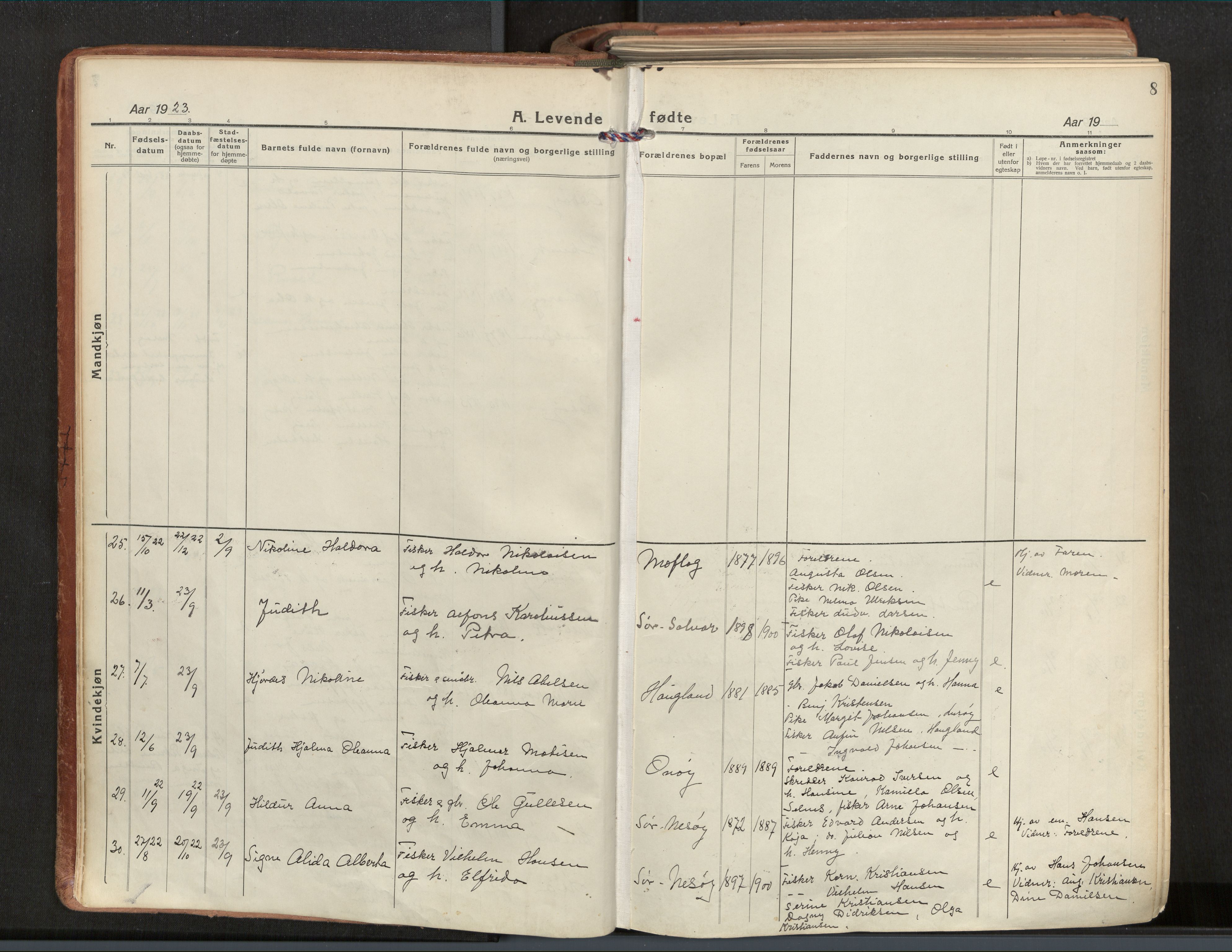 Ministerialprotokoller, klokkerbøker og fødselsregistre - Nordland, AV/SAT-A-1459/839/L0570: Ministerialbok nr. 839A07, 1923-1942, s. 8