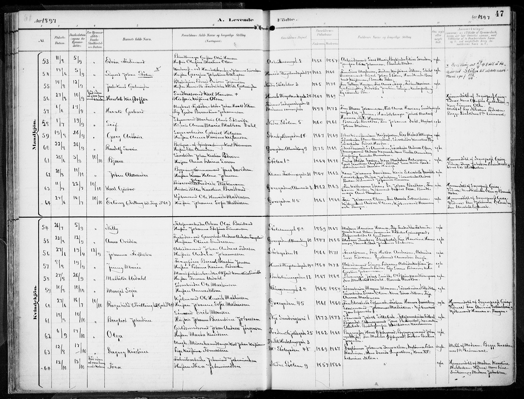 Mariakirken Sokneprestembete, AV/SAB-A-76901/H/Hab/L0005: Klokkerbok nr. A 5, 1893-1913, s. 47