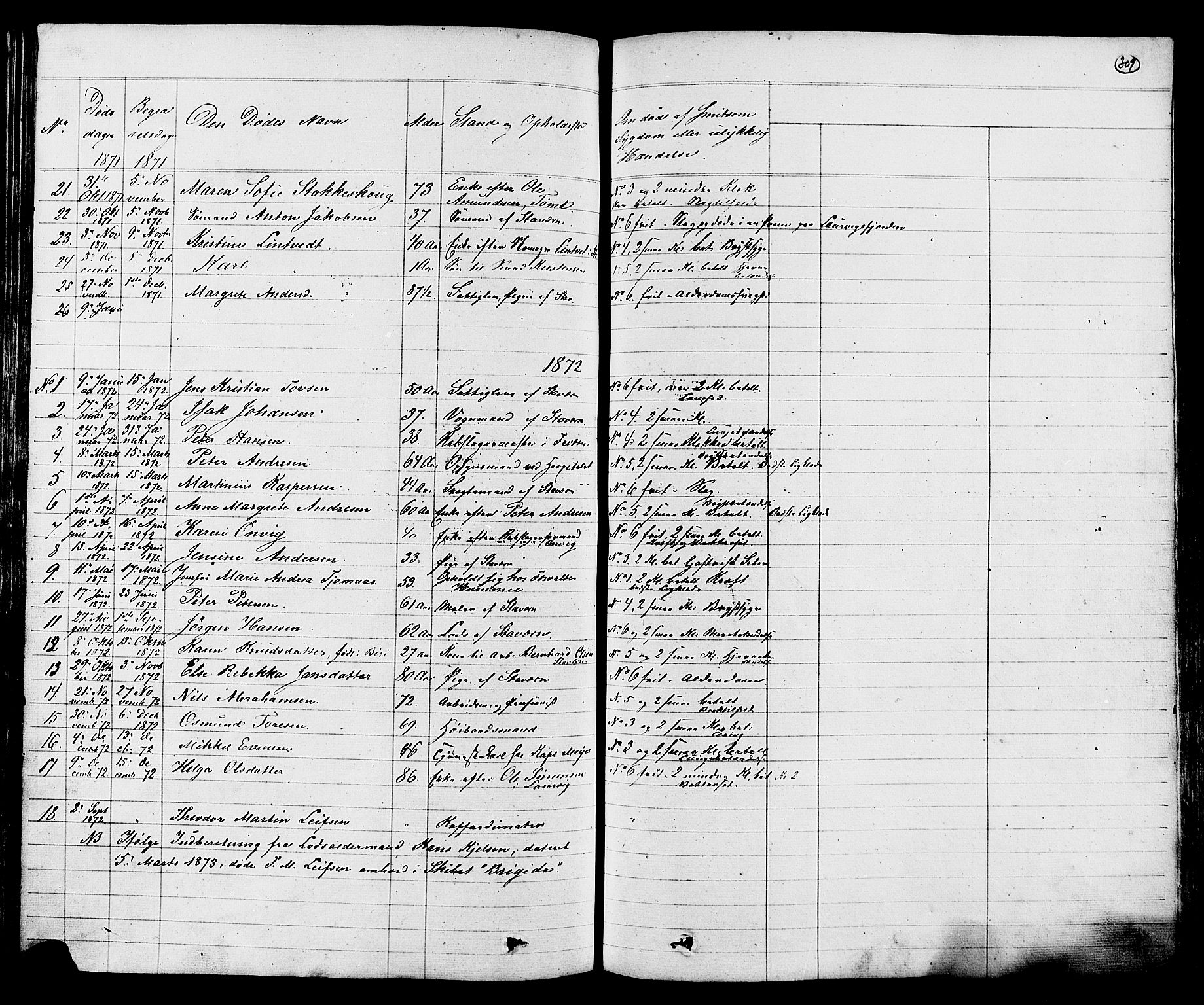 Stavern kirkebøker, AV/SAKO-A-318/G/Ga/L0002: Klokkerbok nr. 2, 1839-1909, s. 309