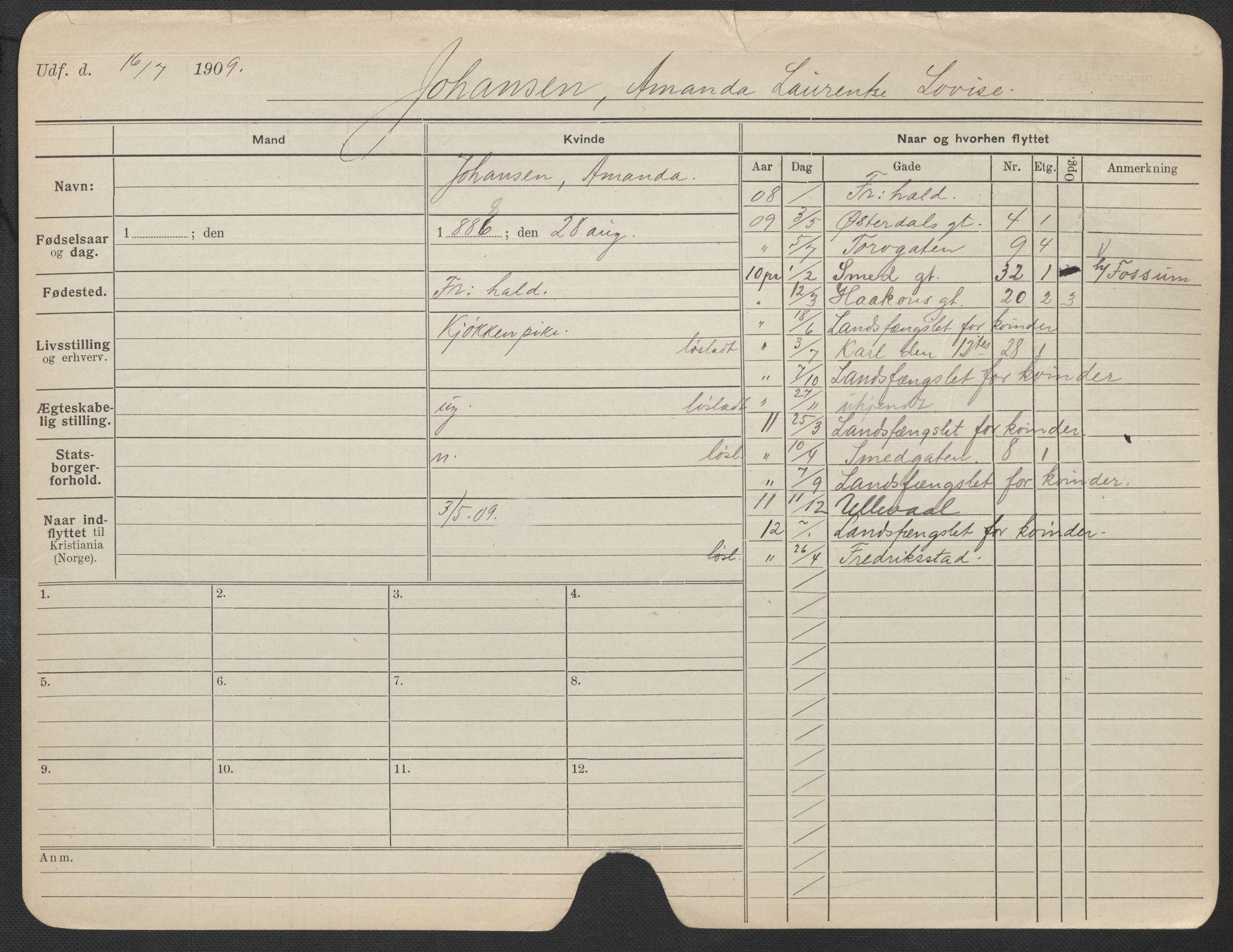 Oslo folkeregister, Registerkort, AV/SAO-A-11715/F/Fa/Fac/L0017: Kvinner, 1906-1914, s. 596a