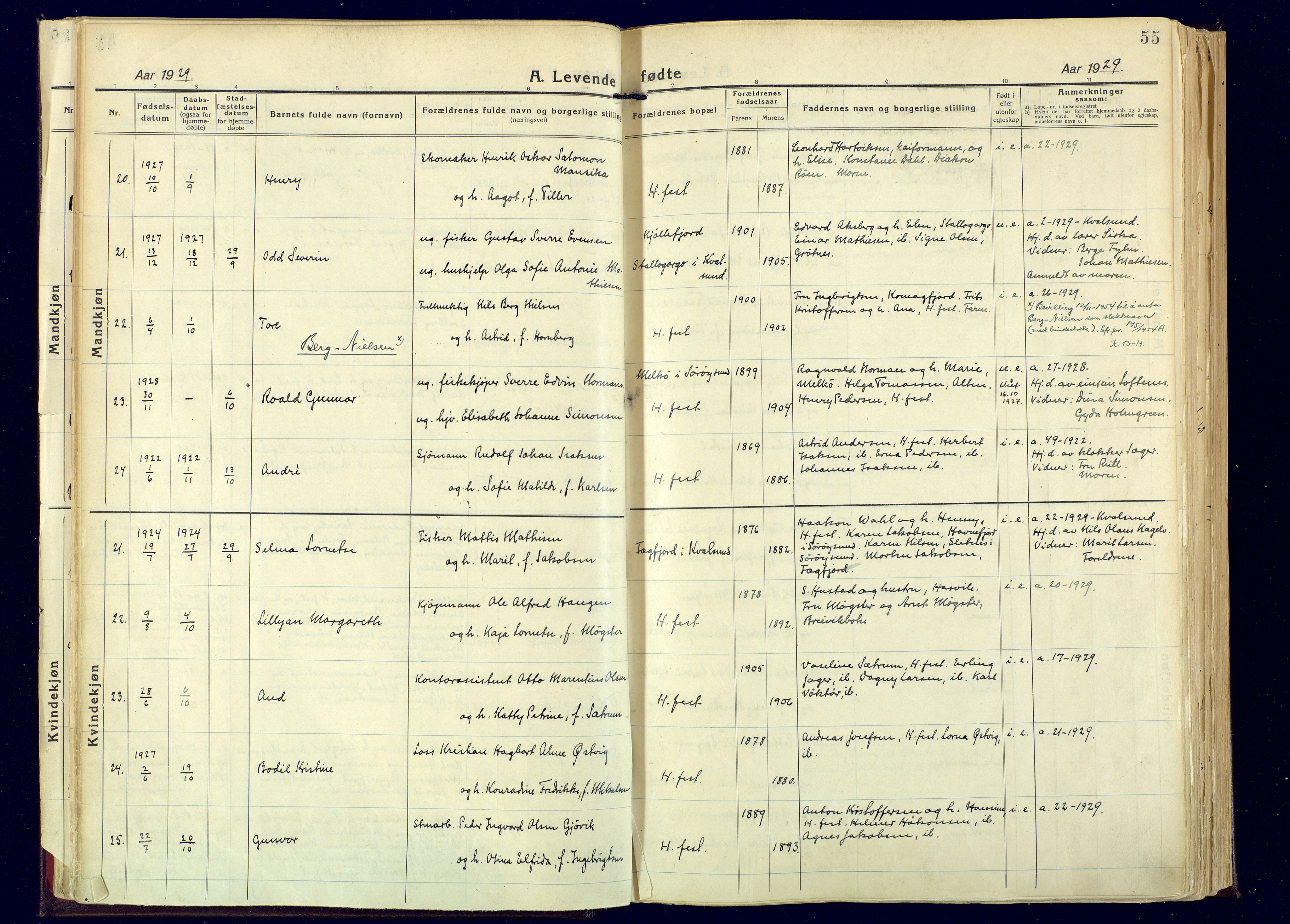 Hammerfest sokneprestkontor, AV/SATØ-S-1347/H/Ha/L0017.kirke: Ministerialbok nr. 17, 1923-1933, s. 55