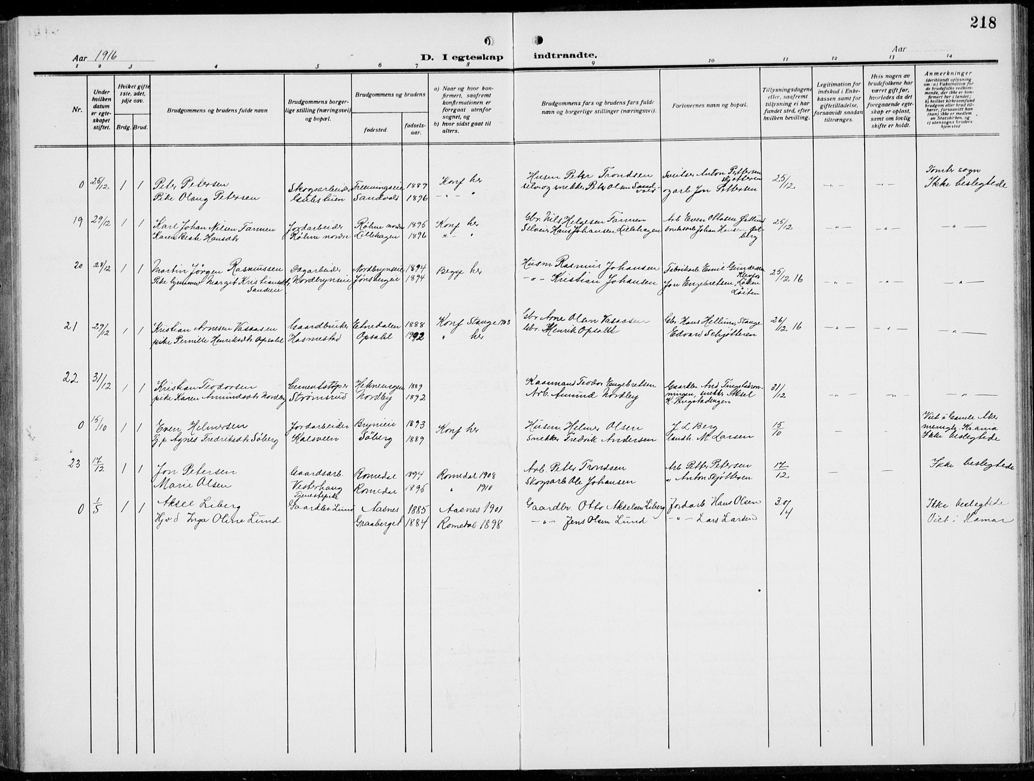 Romedal prestekontor, SAH/PREST-004/L/L0014: Klokkerbok nr. 14, 1915-1939, s. 218