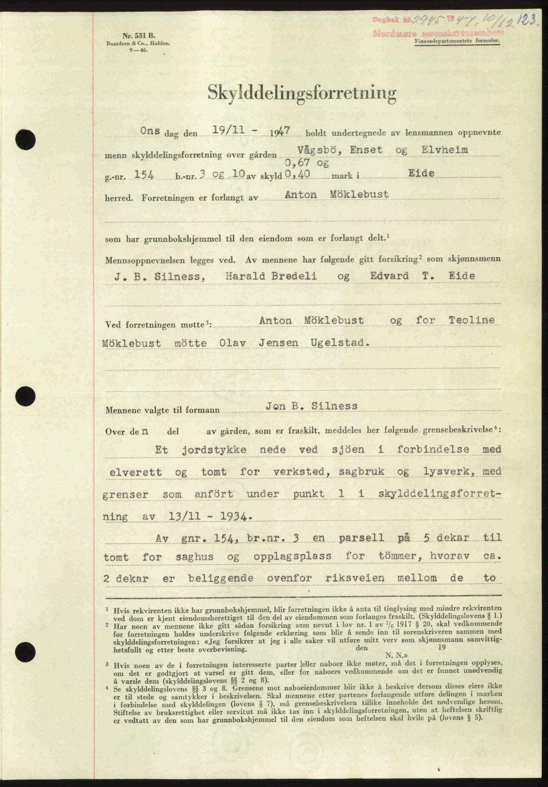 Nordmøre sorenskriveri, SAT/A-4132/1/2/2Ca: Pantebok nr. A107, 1947-1948, Dagboknr: 2945/1947
