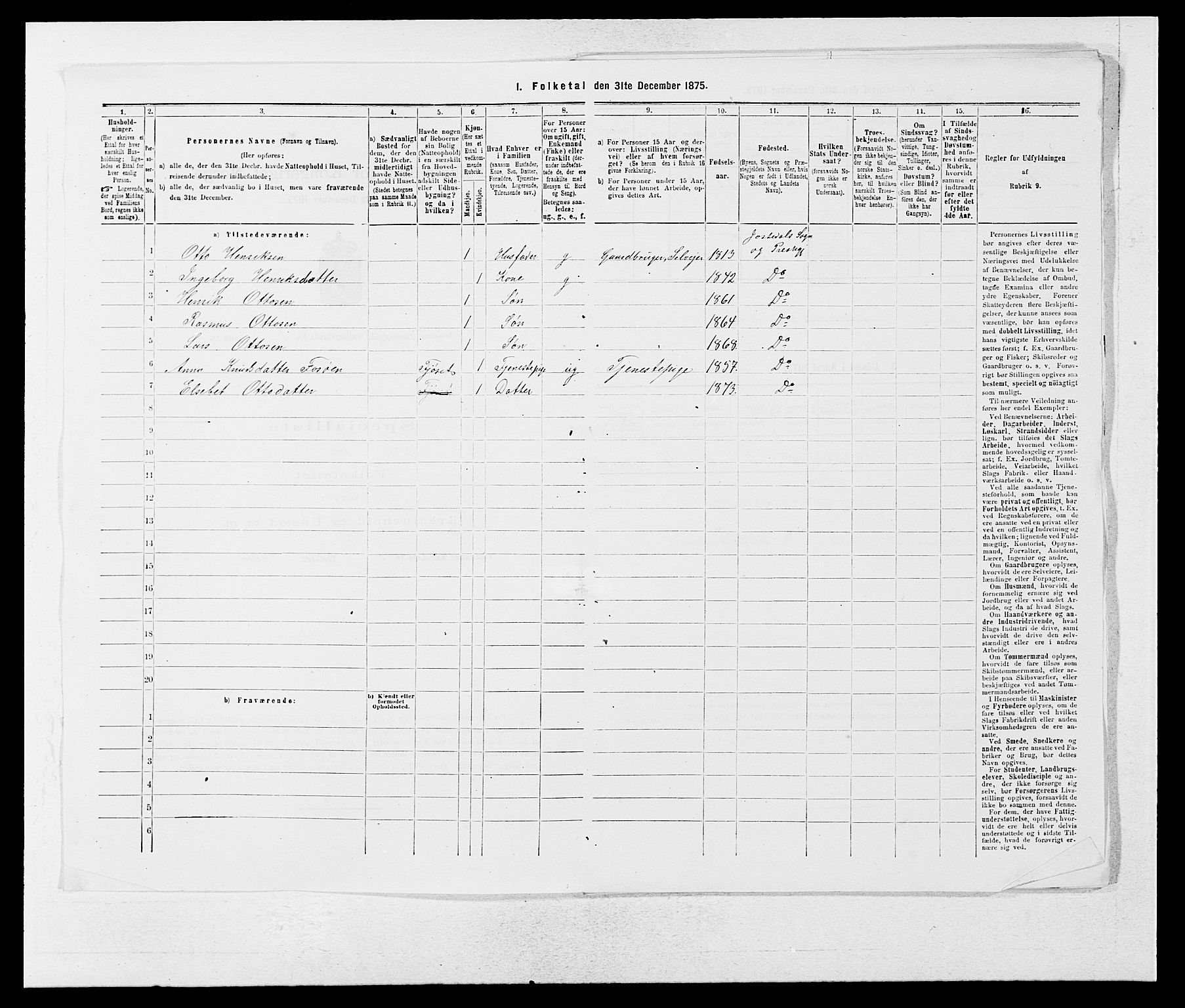 SAB, Folketelling 1875 for 1427P Jostedal prestegjeld, 1875, s. 12