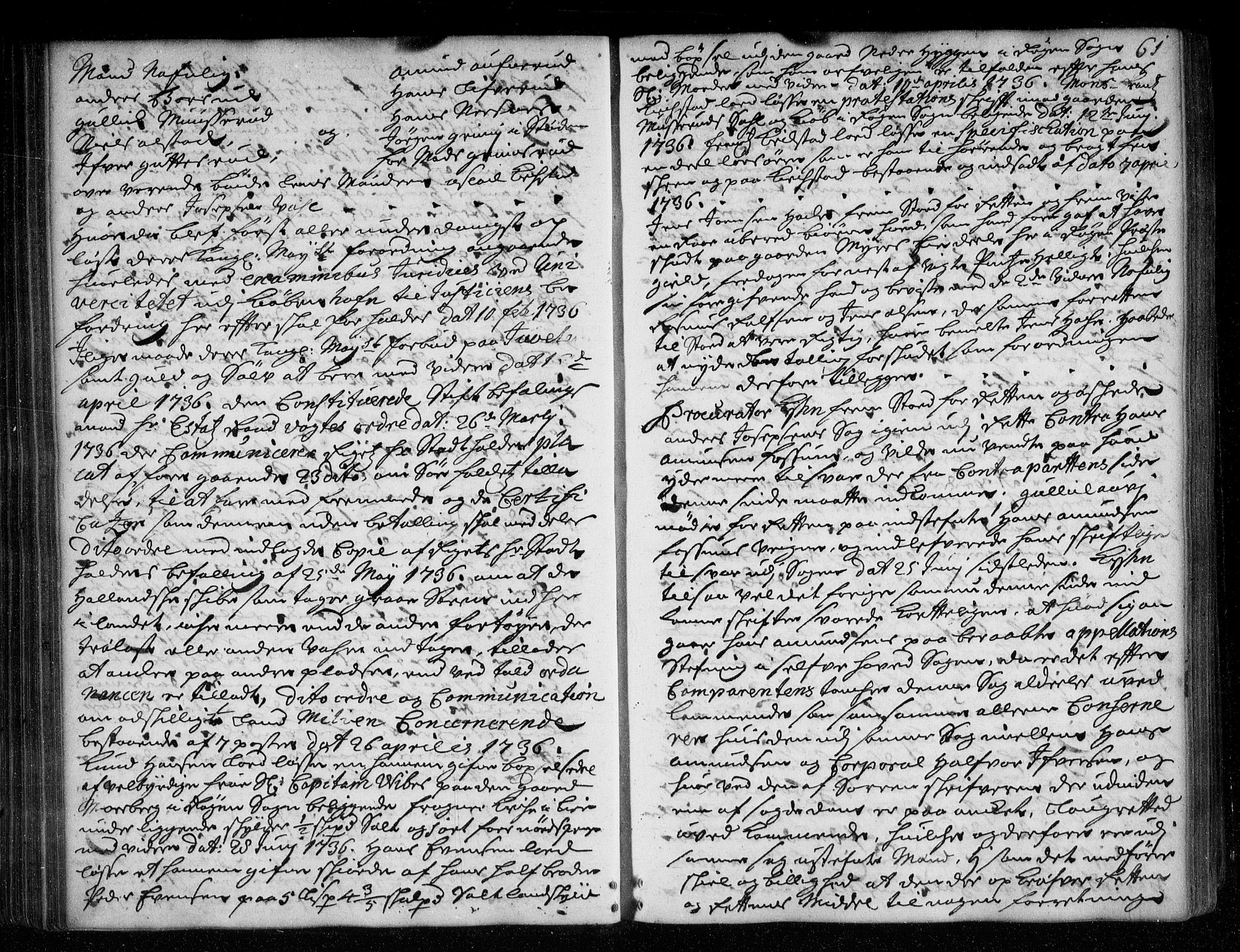 Lier, Røyken og Hurum sorenskriveri, SAKO/A-89/F/Fa/L0048: Tingbok, 1736-1738, s. 61