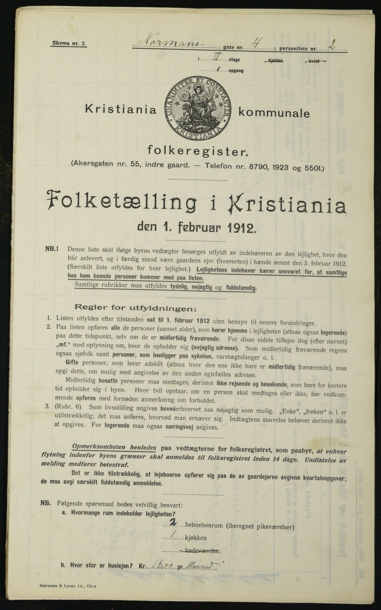 OBA, Kommunal folketelling 1.2.1912 for Kristiania, 1912, s. 74109