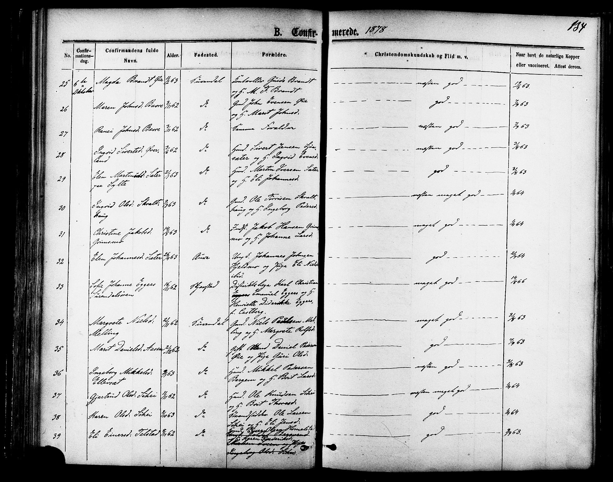 Ministerialprotokoller, klokkerbøker og fødselsregistre - Møre og Romsdal, SAT/A-1454/595/L1046: Ministerialbok nr. 595A08, 1874-1884, s. 134