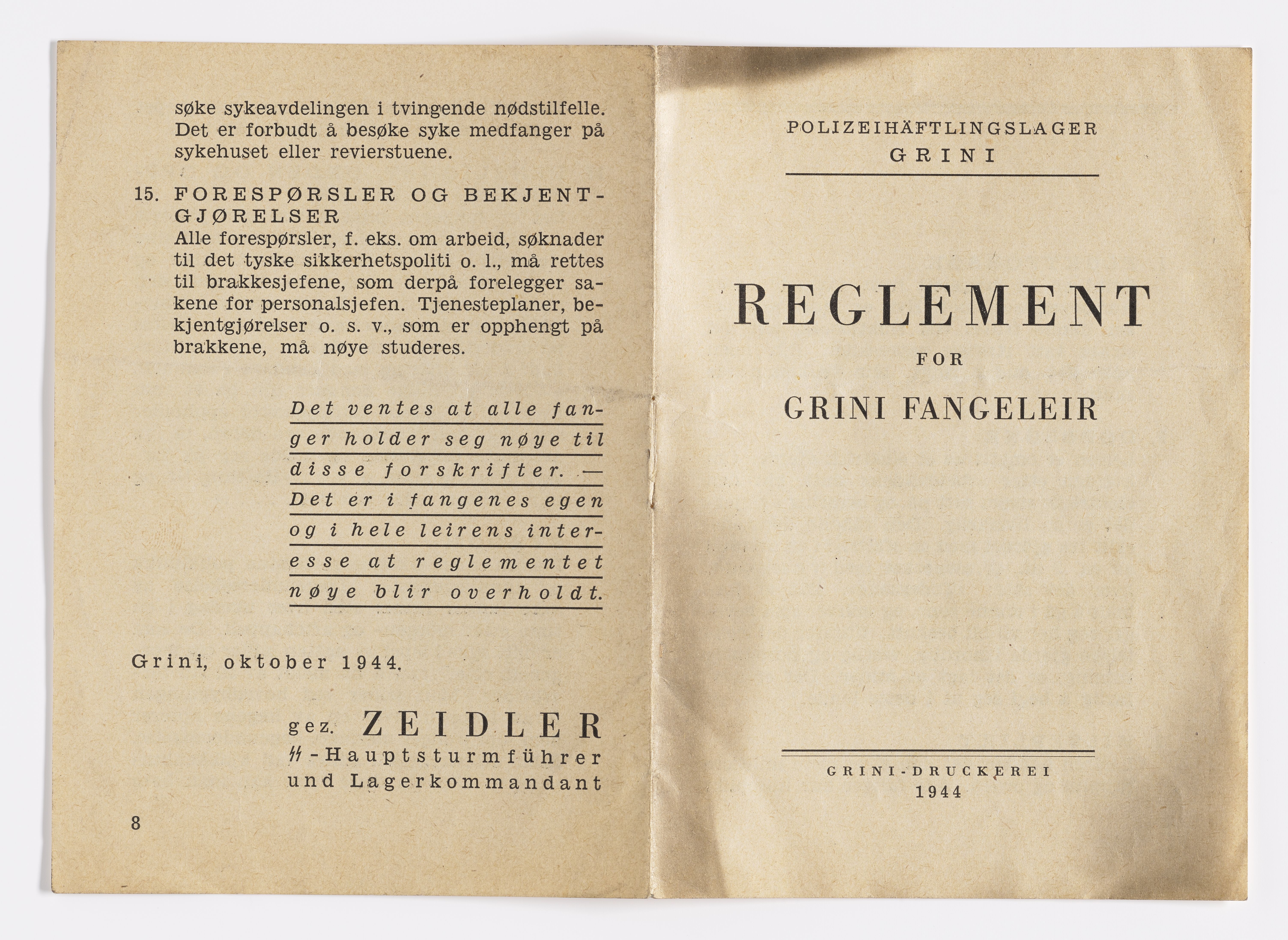 Thomas Rønnow, AFM/GRI-1014/D/Da/L0001/0006: Brev og dokumenter / Reglement, 1944