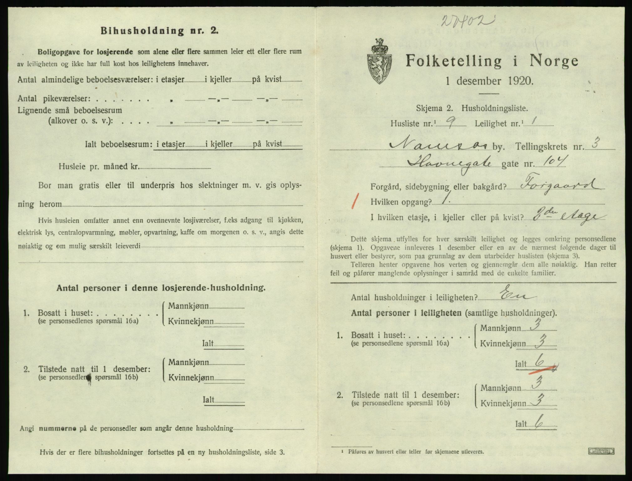 SAT, Folketelling 1920 for 1703 Namsos ladested, 1920, s. 1159