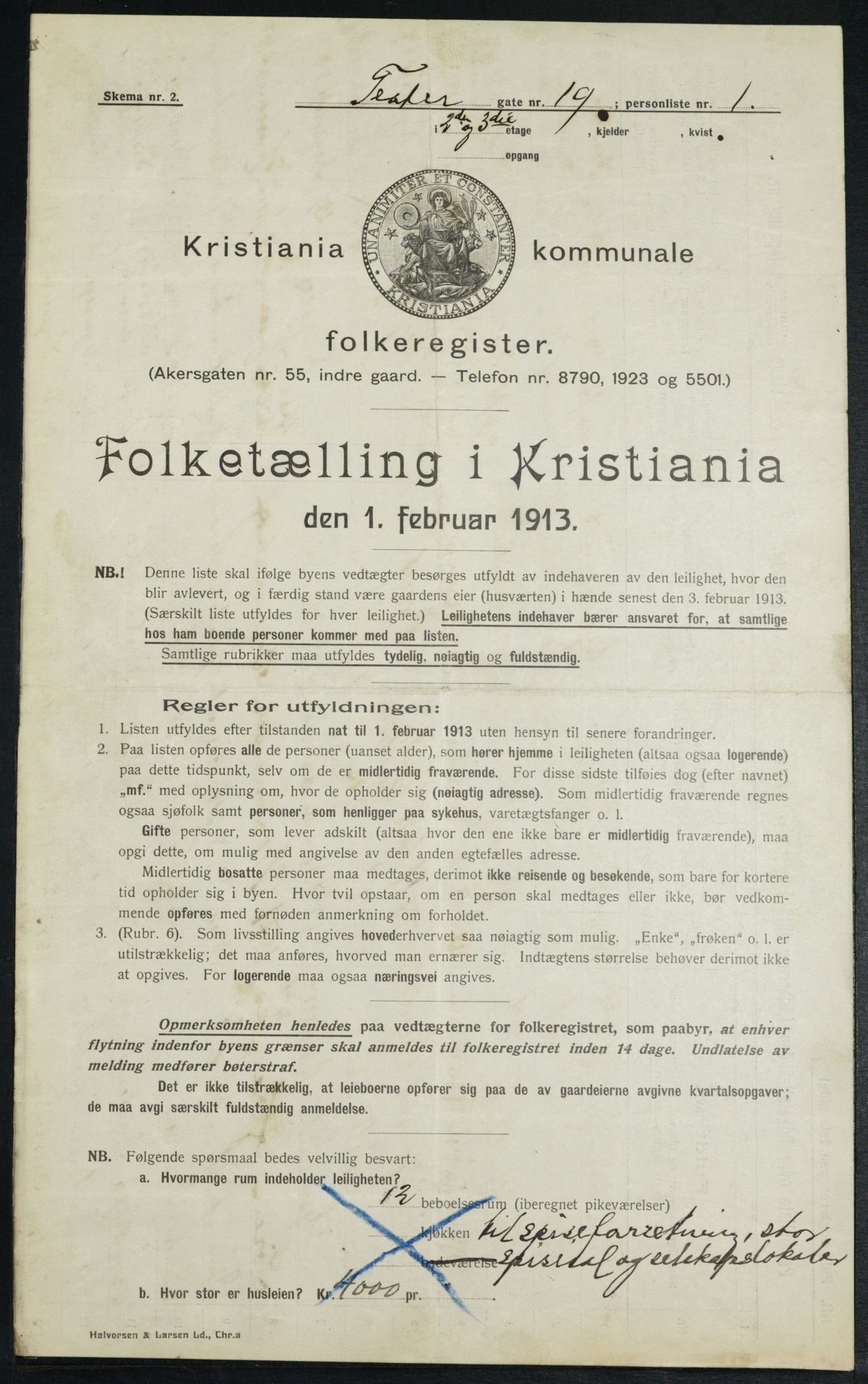 OBA, Kommunal folketelling 1.2.1913 for Kristiania, 1913, s. 107396