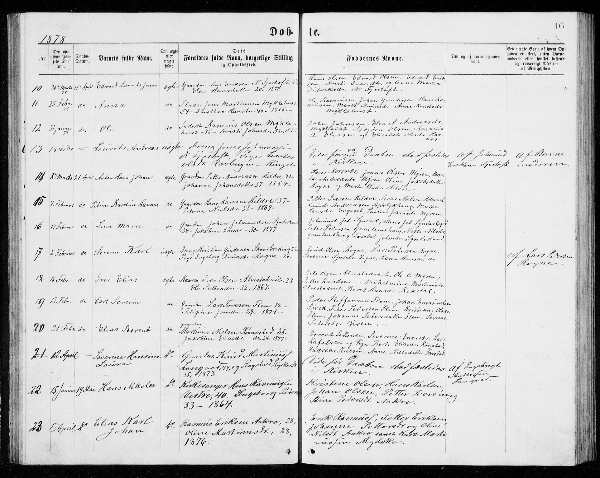 Ministerialprotokoller, klokkerbøker og fødselsregistre - Møre og Romsdal, AV/SAT-A-1454/536/L0509: Klokkerbok nr. 536C04, 1871-1881, s. 46