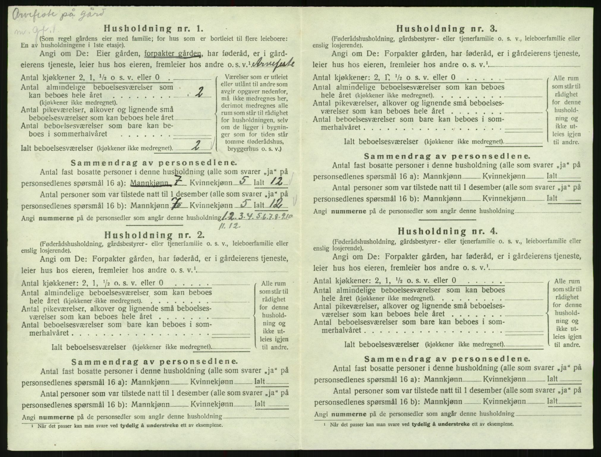 SAK, Folketelling 1920 for 0940 Valle herred, 1920, s. 228