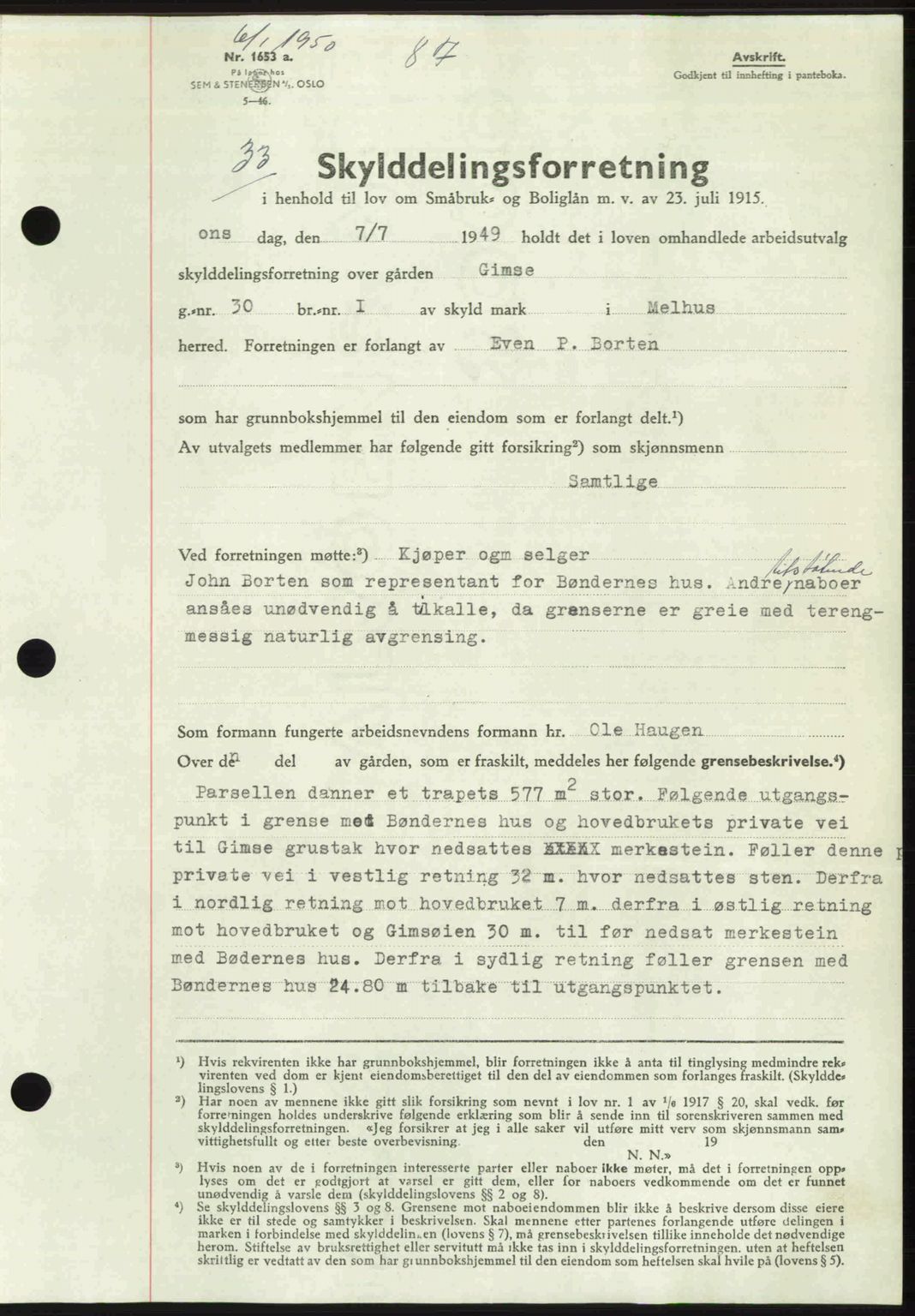 Gauldal sorenskriveri, SAT/A-0014/1/2/2C: Pantebok nr. A9, 1949-1950, Dagboknr: 33/1950