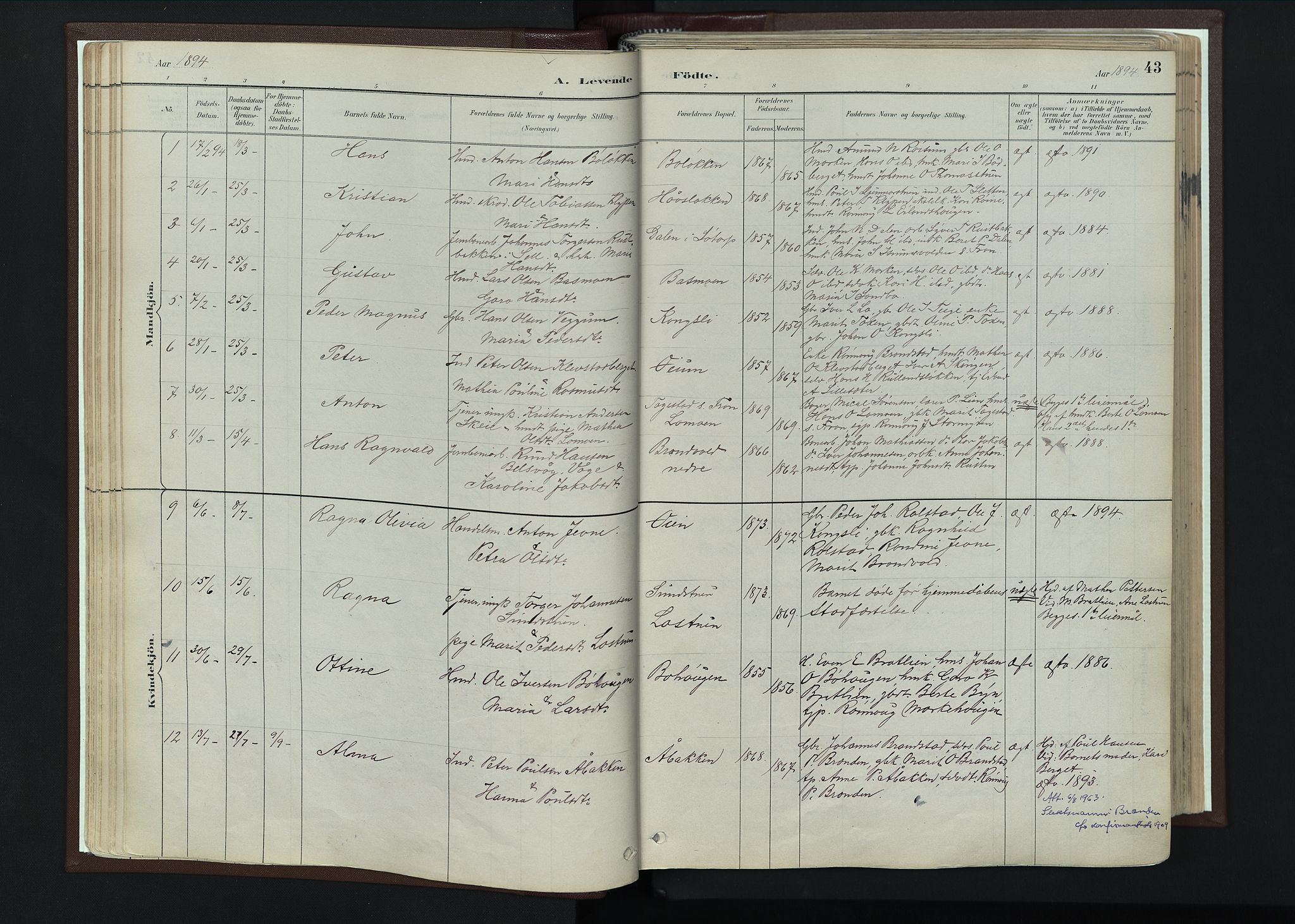 Nord-Fron prestekontor, AV/SAH-PREST-080/H/Ha/Haa/L0004: Ministerialbok nr. 4, 1884-1914, s. 43