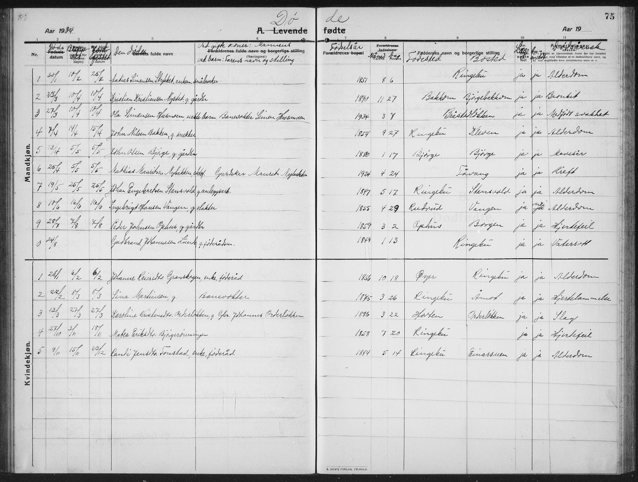 Ringebu prestekontor, AV/SAH-PREST-082/H/Ha/Hab/L0010: Klokkerbok nr. 10, 1911-1934, s. 75