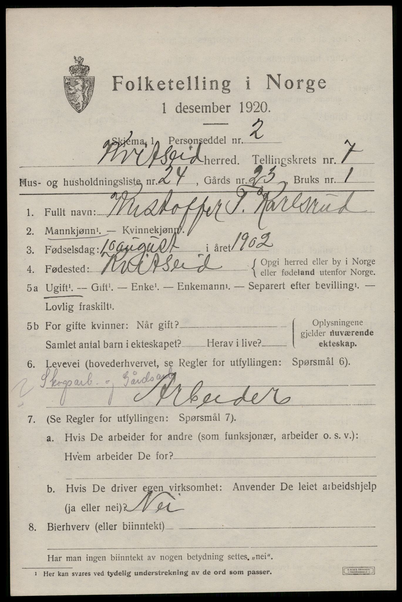 SAKO, Folketelling 1920 for 0829 Kviteseid herred, 1920, s. 3735