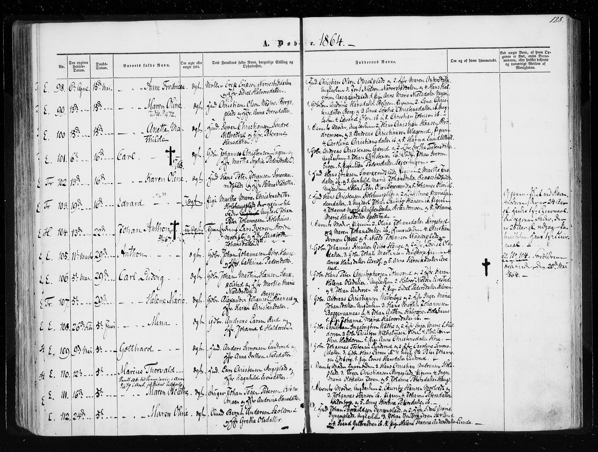 Eidsberg prestekontor Kirkebøker, AV/SAO-A-10905/F/Fa/L0010.a: Ministerialbok nr. I 10A, 1857-1866, s. 128