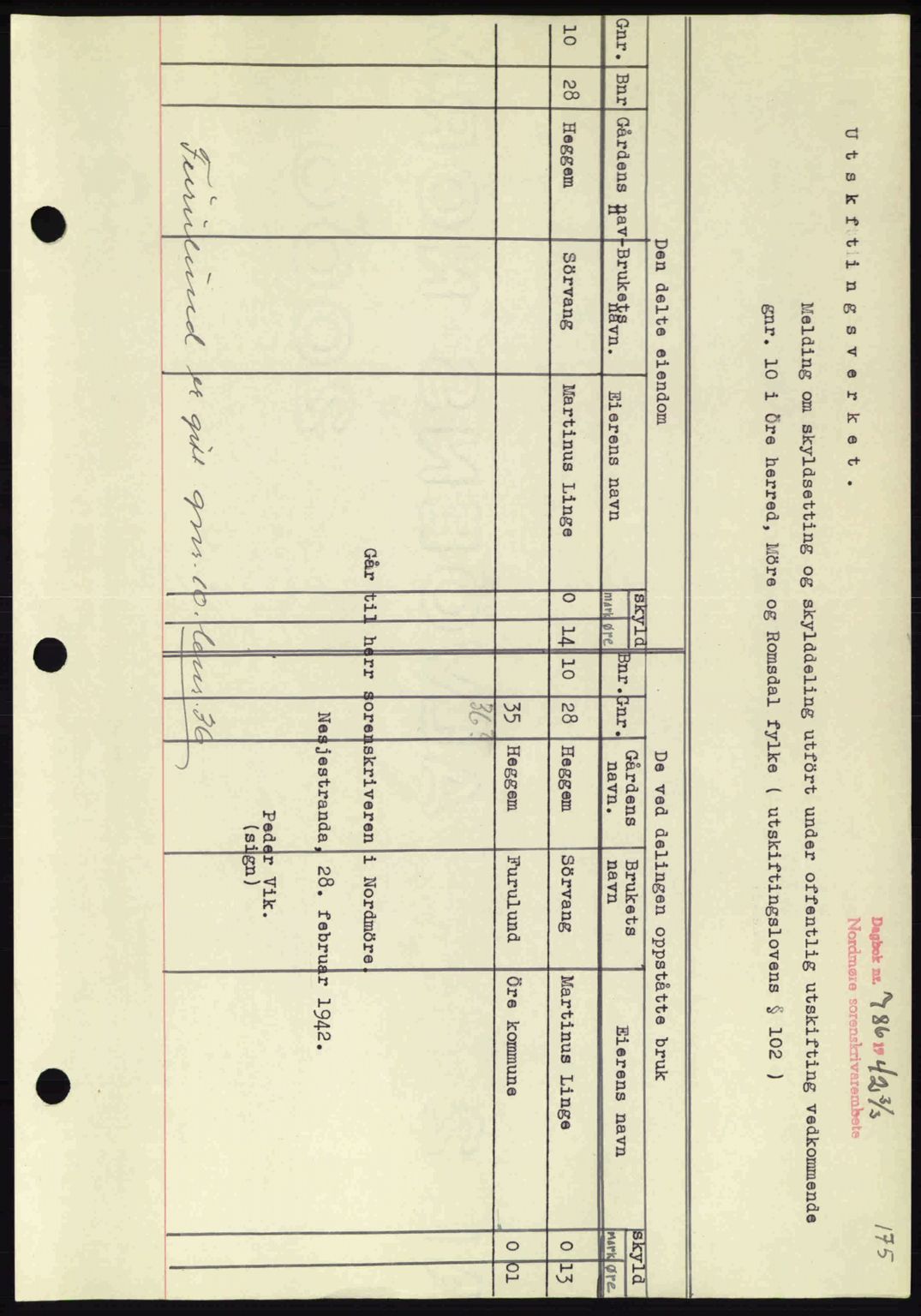 Nordmøre sorenskriveri, SAT/A-4132/1/2/2Ca: Pantebok nr. A92, 1942-1942, Dagboknr: 786/1942