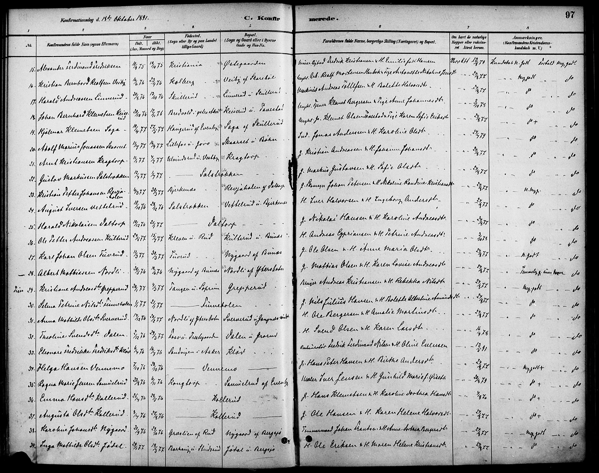 Høland prestekontor Kirkebøker, AV/SAO-A-10346a/F/Fb/L0001: Ministerialbok nr. II 1, 1880-1897, s. 97