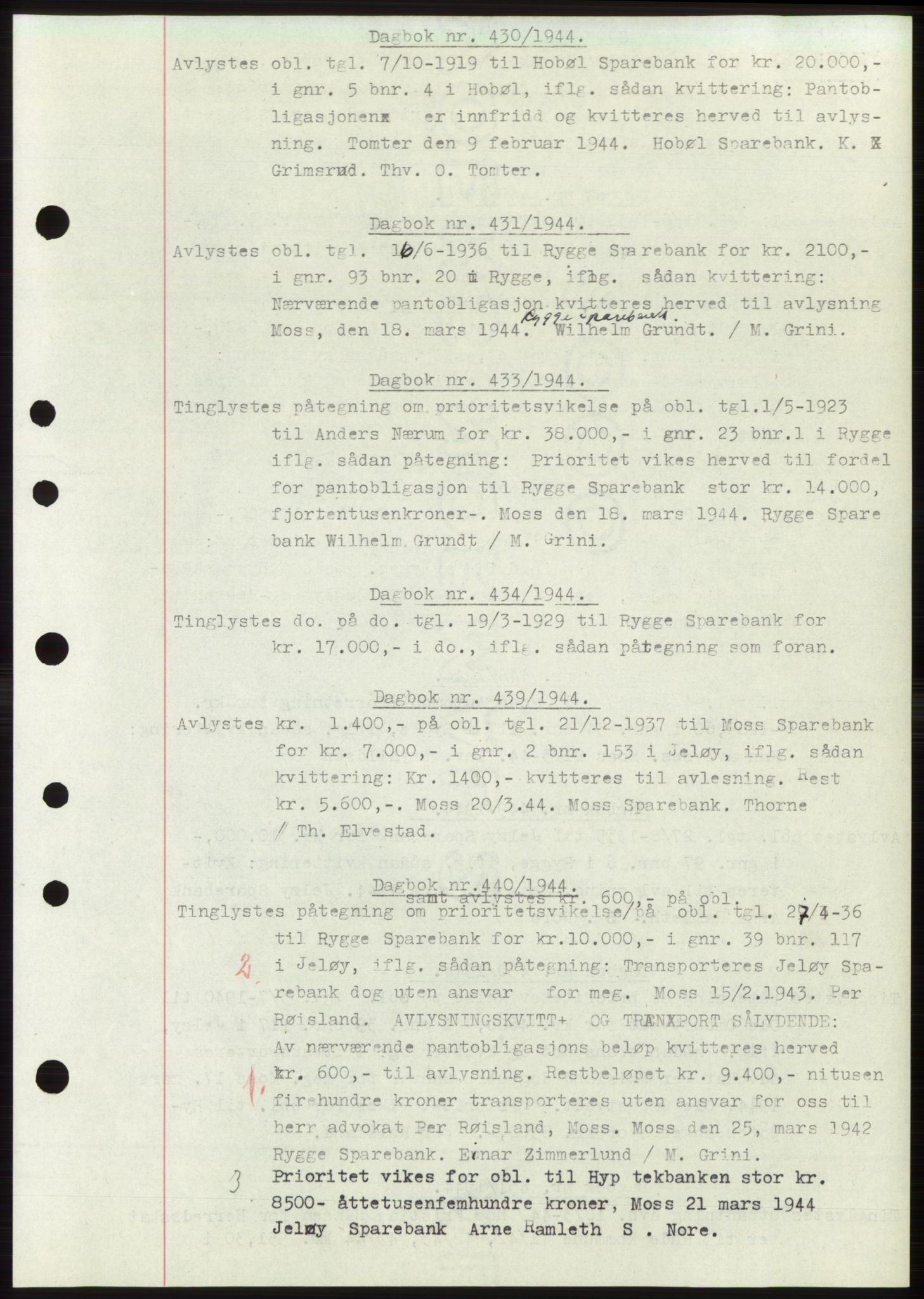 Moss sorenskriveri, SAO/A-10168: Pantebok nr. C10, 1938-1950, Dagboknr: 430/1944