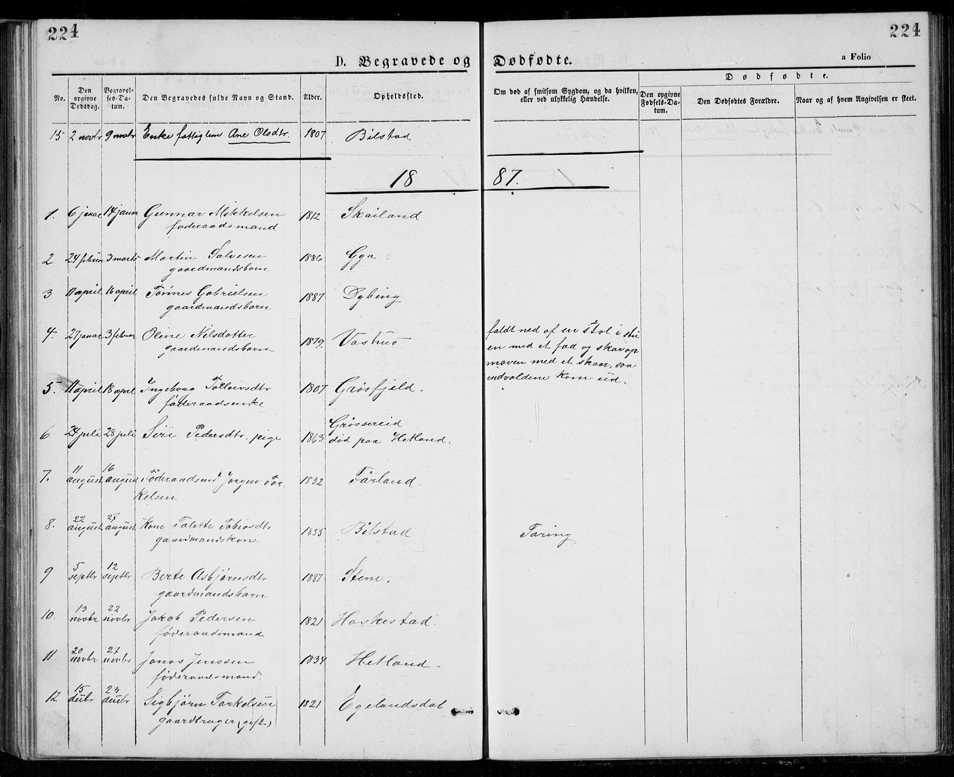 Lund sokneprestkontor, SAST/A-101809/S07/L0005: Klokkerbok nr. B 5, 1875-1889, s. 224