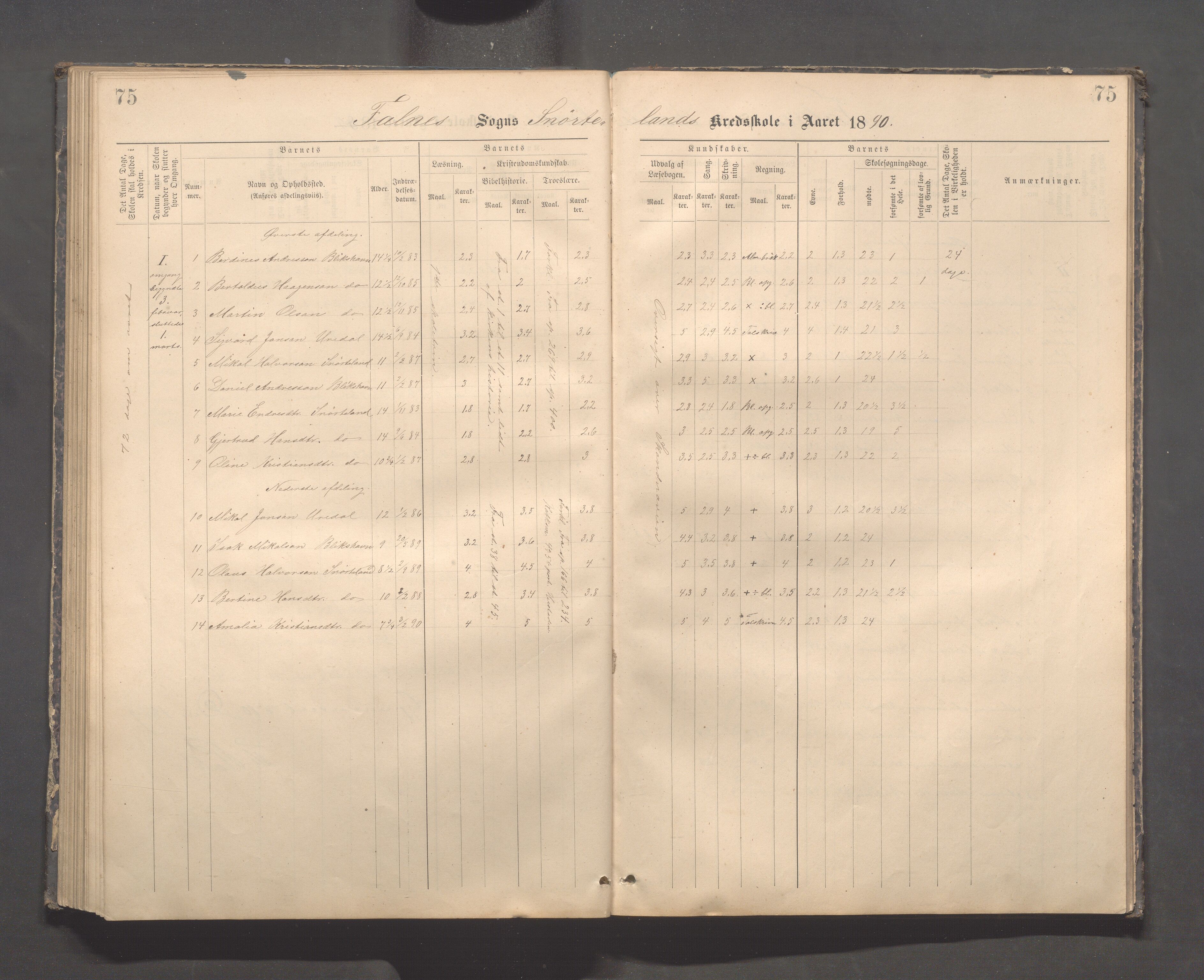 Skudenes kommune - Dale - Hillesland - Snørteland skolekretser, IKAR/A-306/H/L0003: Dale - Hillesland - Snørteland, 1883-1892, s. 75