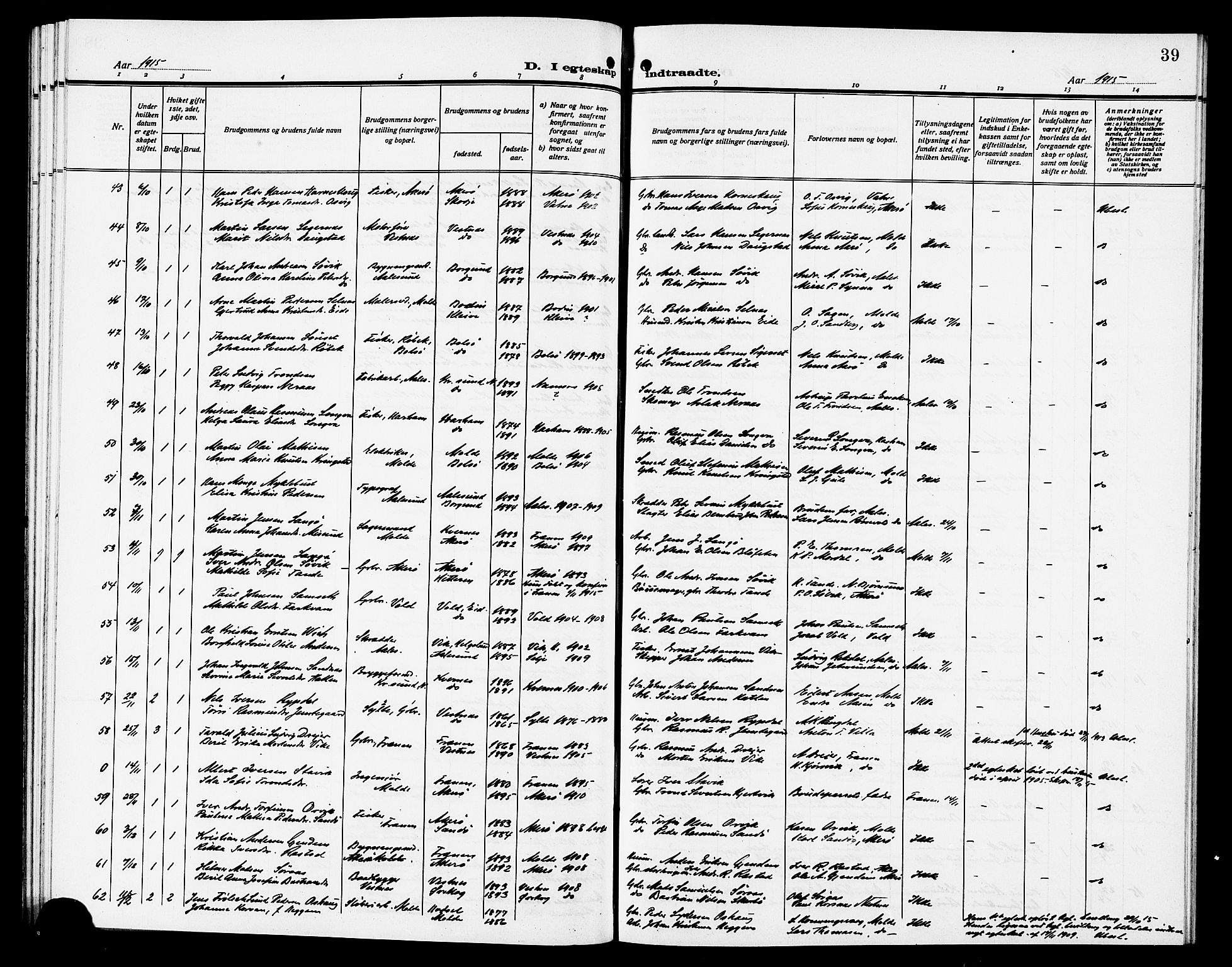 Ministerialprotokoller, klokkerbøker og fødselsregistre - Møre og Romsdal, SAT/A-1454/558/L0703: Klokkerbok nr. 558C04, 1906-1921, s. 39