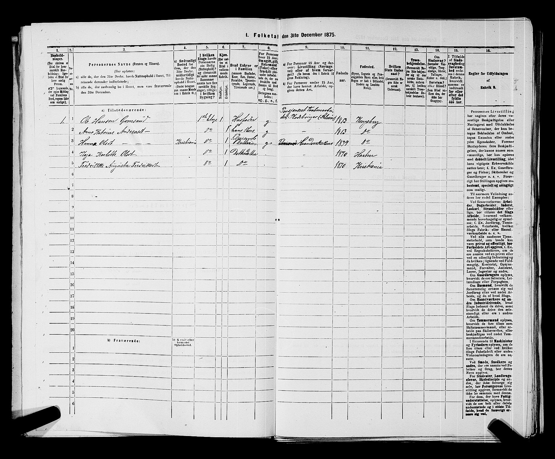 SAKO, Folketelling 1875 for 0604B Kongsberg prestegjeld, Kongsberg kjøpstad, 1875, s. 1421