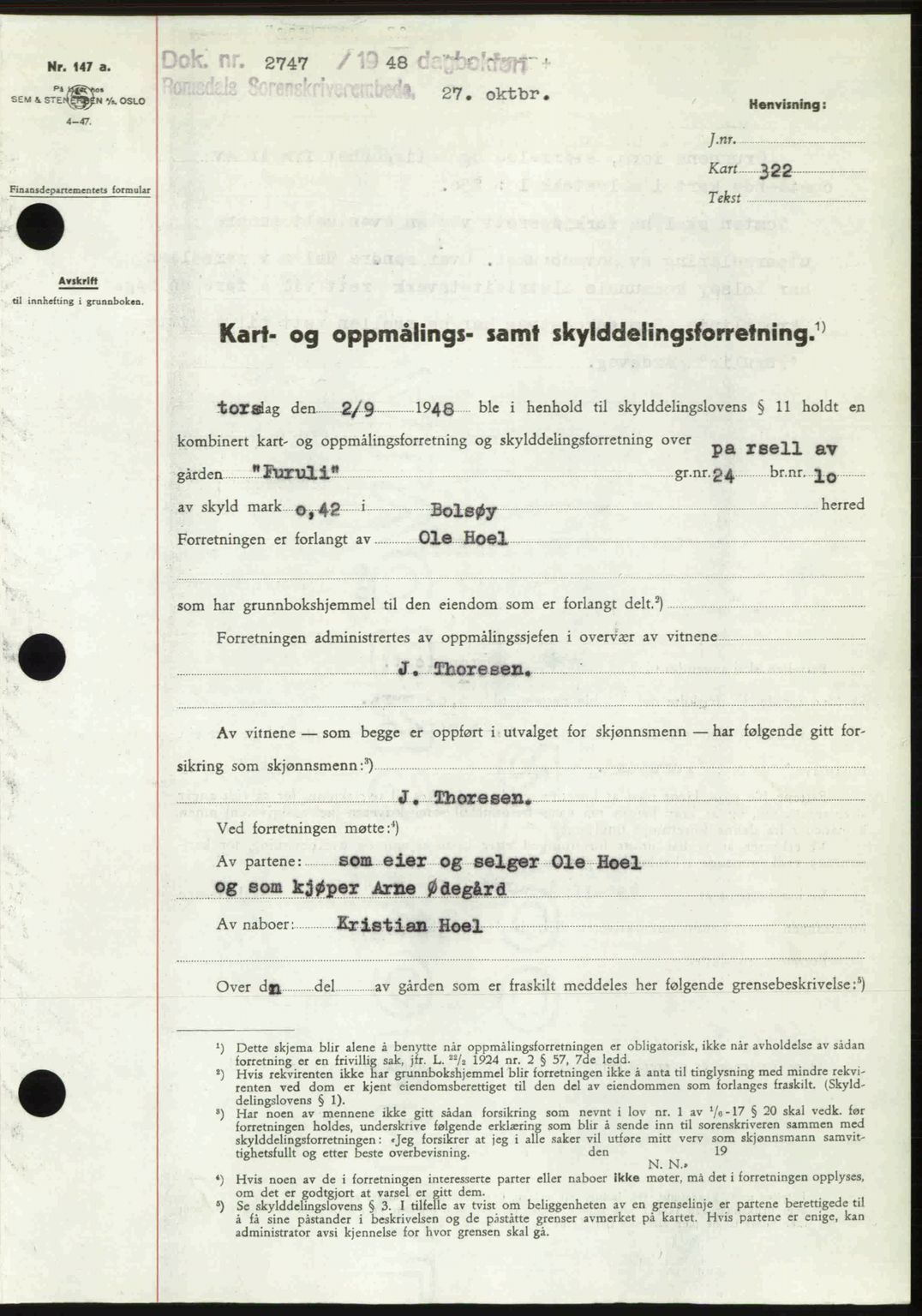 Romsdal sorenskriveri, SAT/A-4149/1/2/2C: Pantebok nr. A27, 1948-1948, Dagboknr: 2747/1948