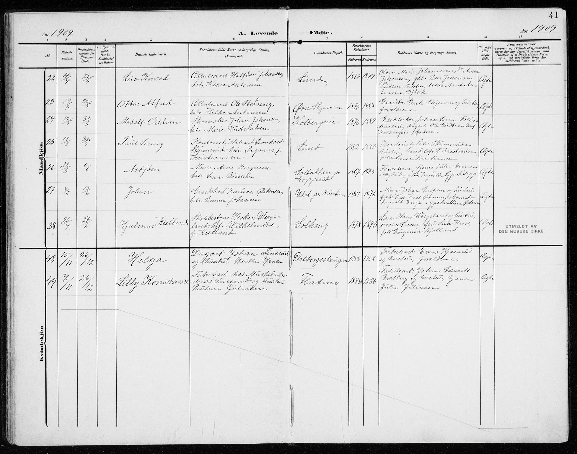 Vardal prestekontor, AV/SAH-PREST-100/H/Ha/Haa/L0016: Ministerialbok nr. 16, 1904-1916, s. 41