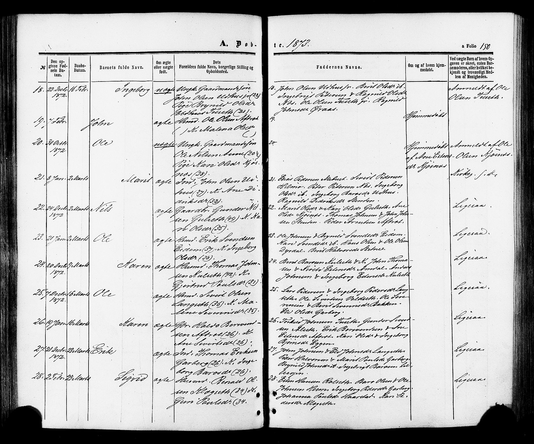 Ministerialprotokoller, klokkerbøker og fødselsregistre - Sør-Trøndelag, SAT/A-1456/695/L1147: Ministerialbok nr. 695A07, 1860-1877, s. 150
