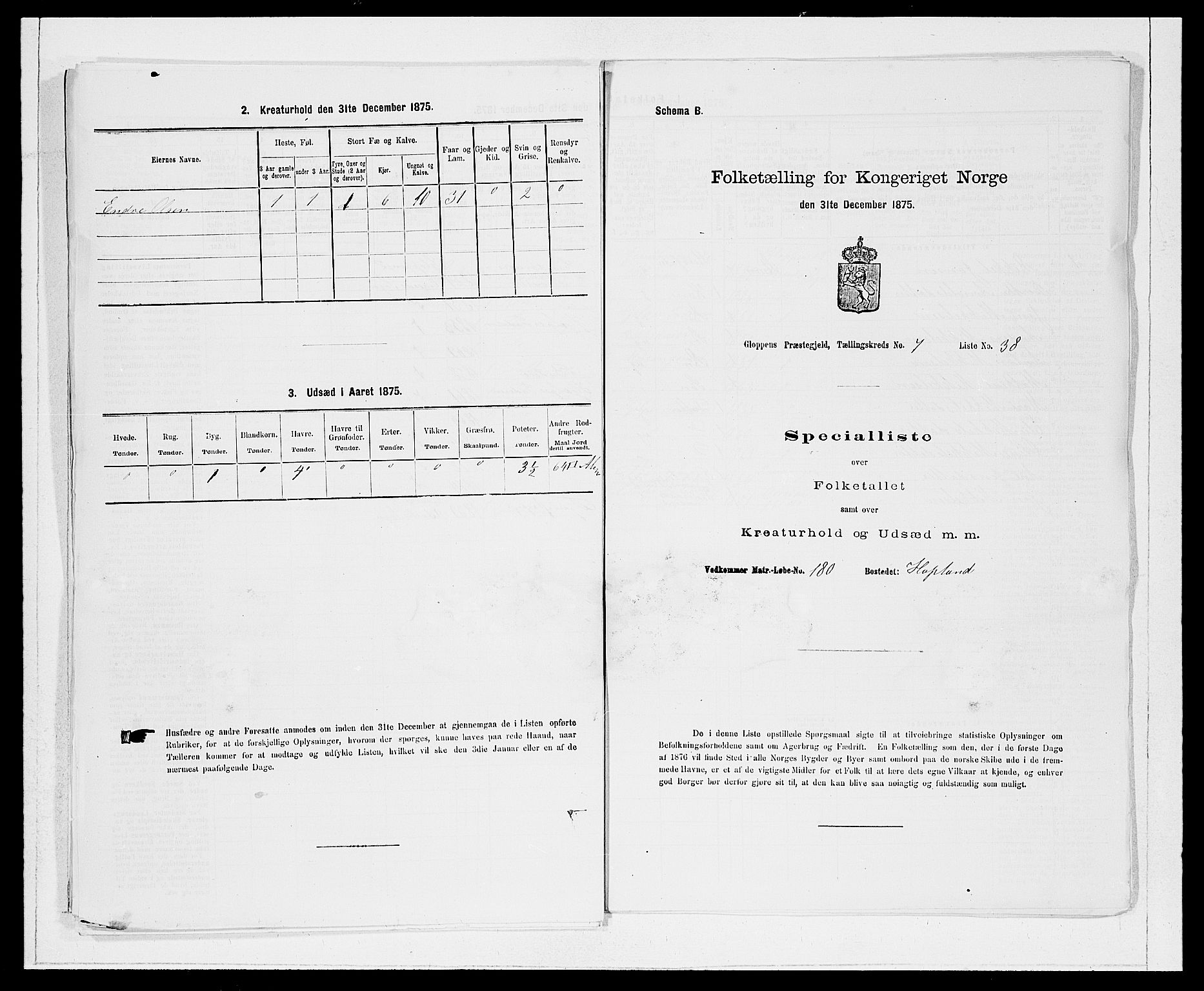 SAB, Folketelling 1875 for 1445P Gloppen prestegjeld, 1875, s. 845