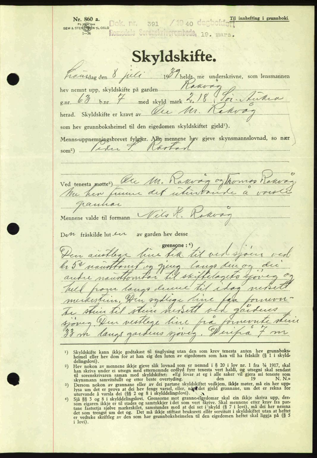 Romsdal sorenskriveri, AV/SAT-A-4149/1/2/2C: Pantebok nr. A8, 1939-1940, Dagboknr: 391/1940