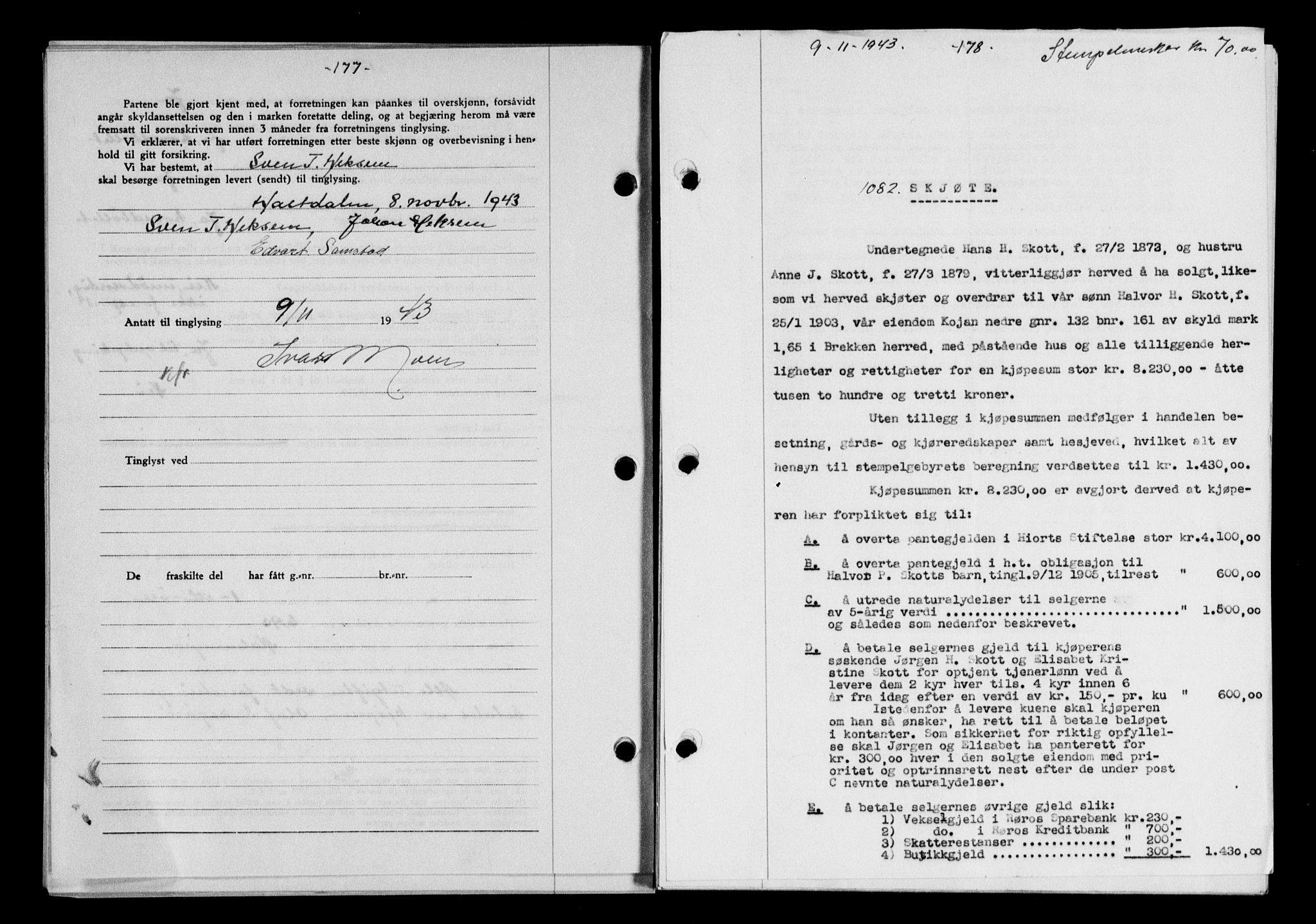 Gauldal sorenskriveri, SAT/A-0014/1/2/2C/L0057: Pantebok nr. 62, 1943-1944, Dagboknr: 1082/1943