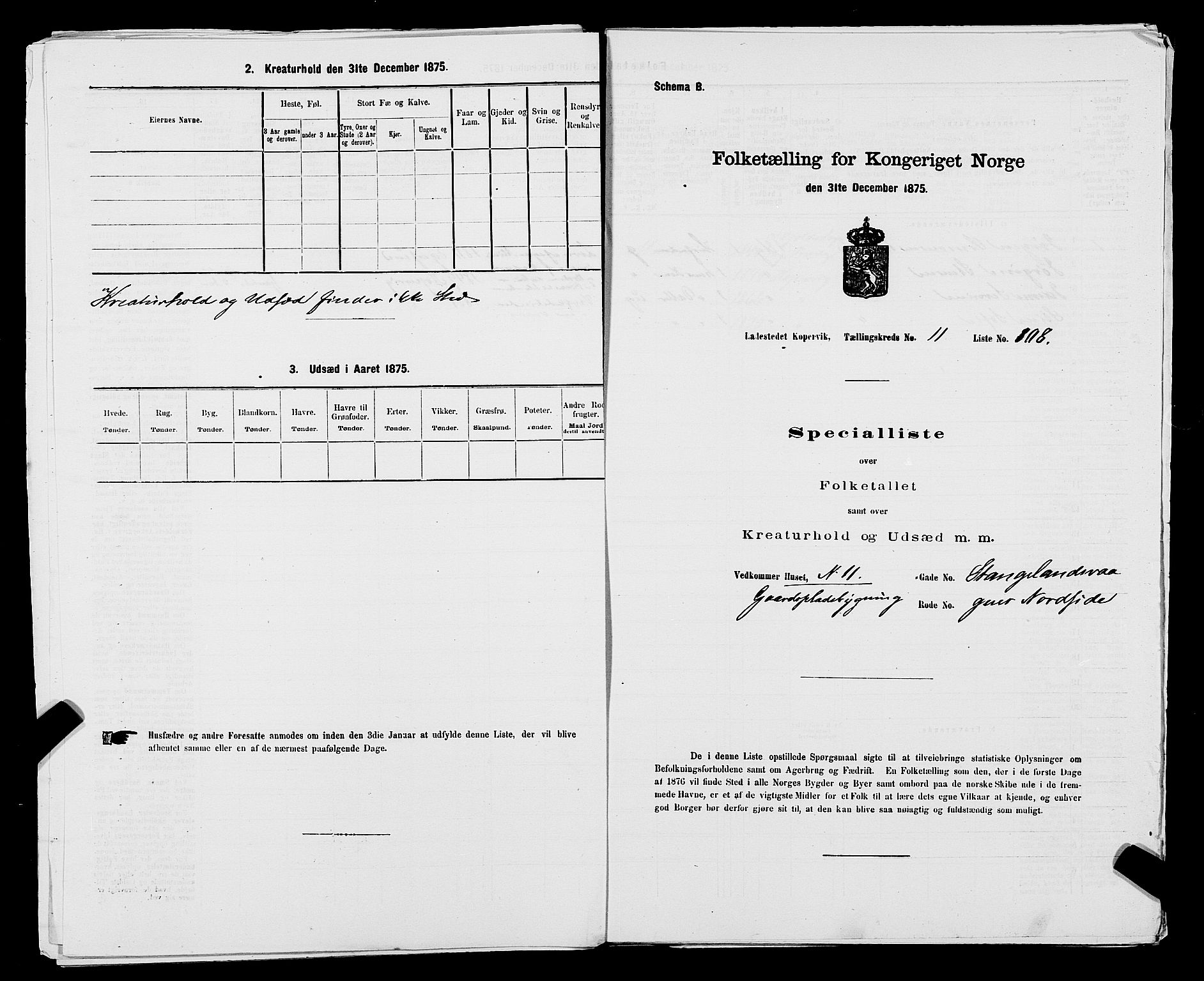 SAST, Folketelling 1875 for 1105B Avaldsnes prestegjeld, Kopervik ladested, 1875, s. 215