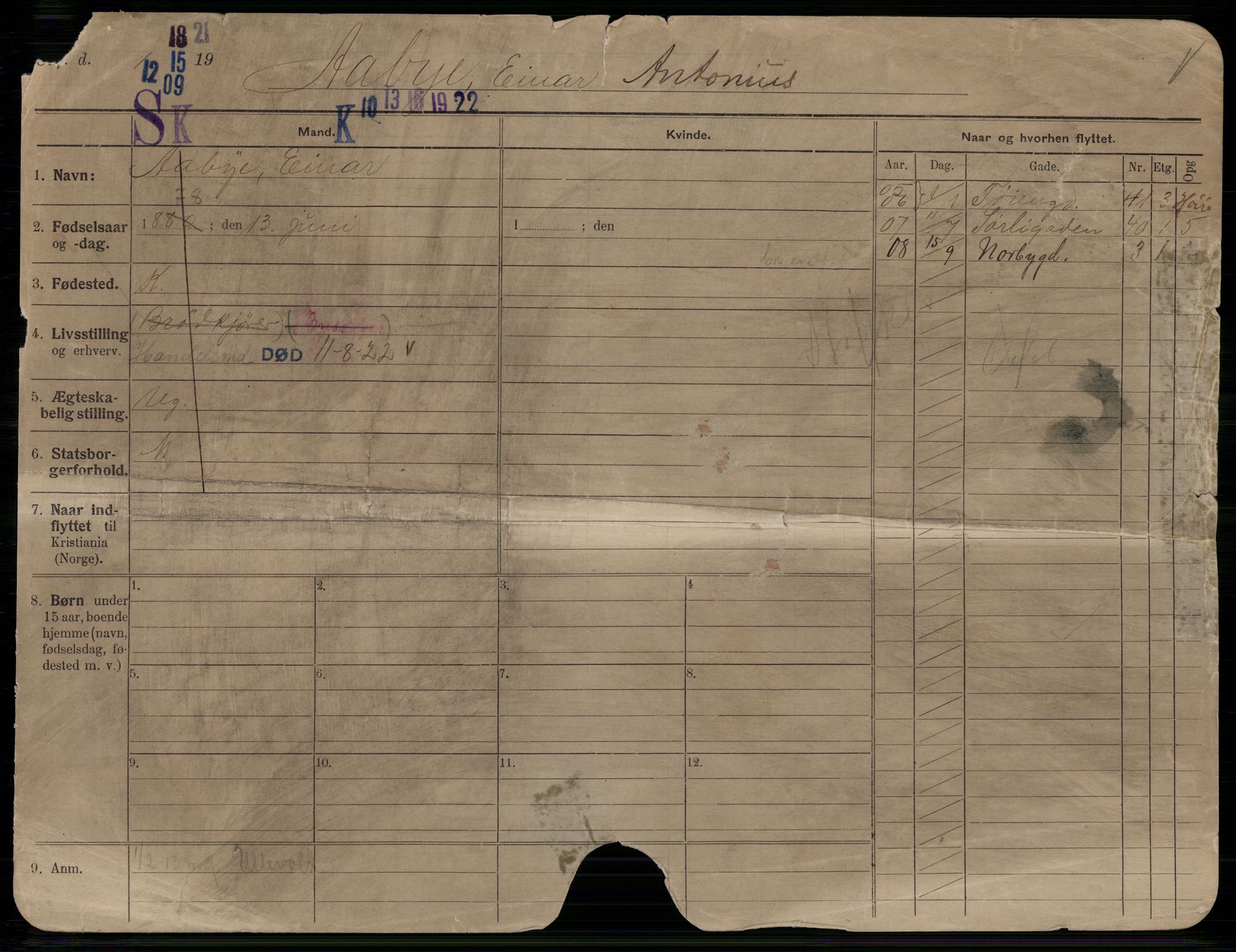 Oslo folkeregister, Registerkort, SAO/A-11715/G/Gb/L0036: Menn, 1922