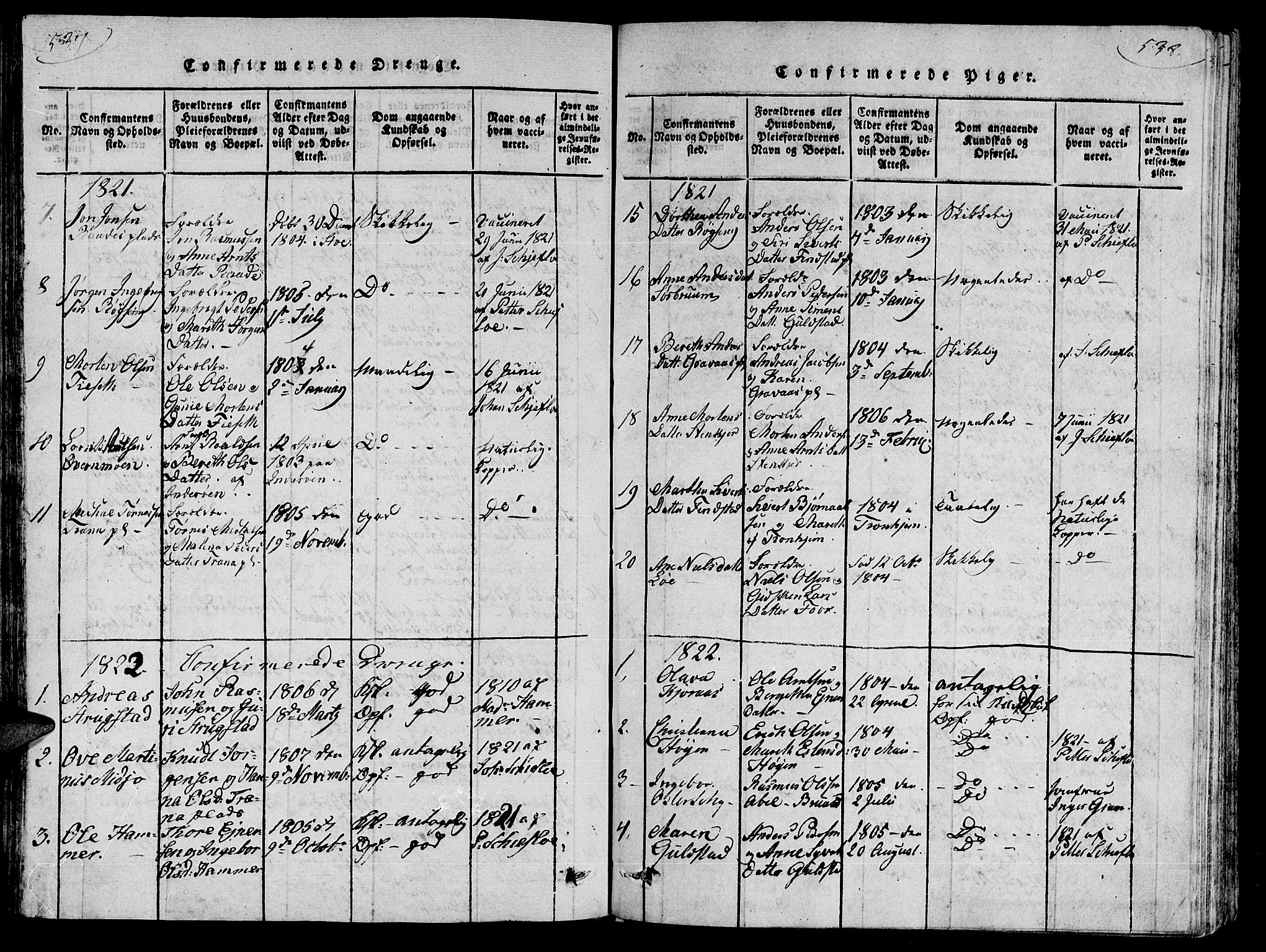 Ministerialprotokoller, klokkerbøker og fødselsregistre - Nord-Trøndelag, SAT/A-1458/735/L0333: Ministerialbok nr. 735A04 /2, 1816-1825, s. 537-538