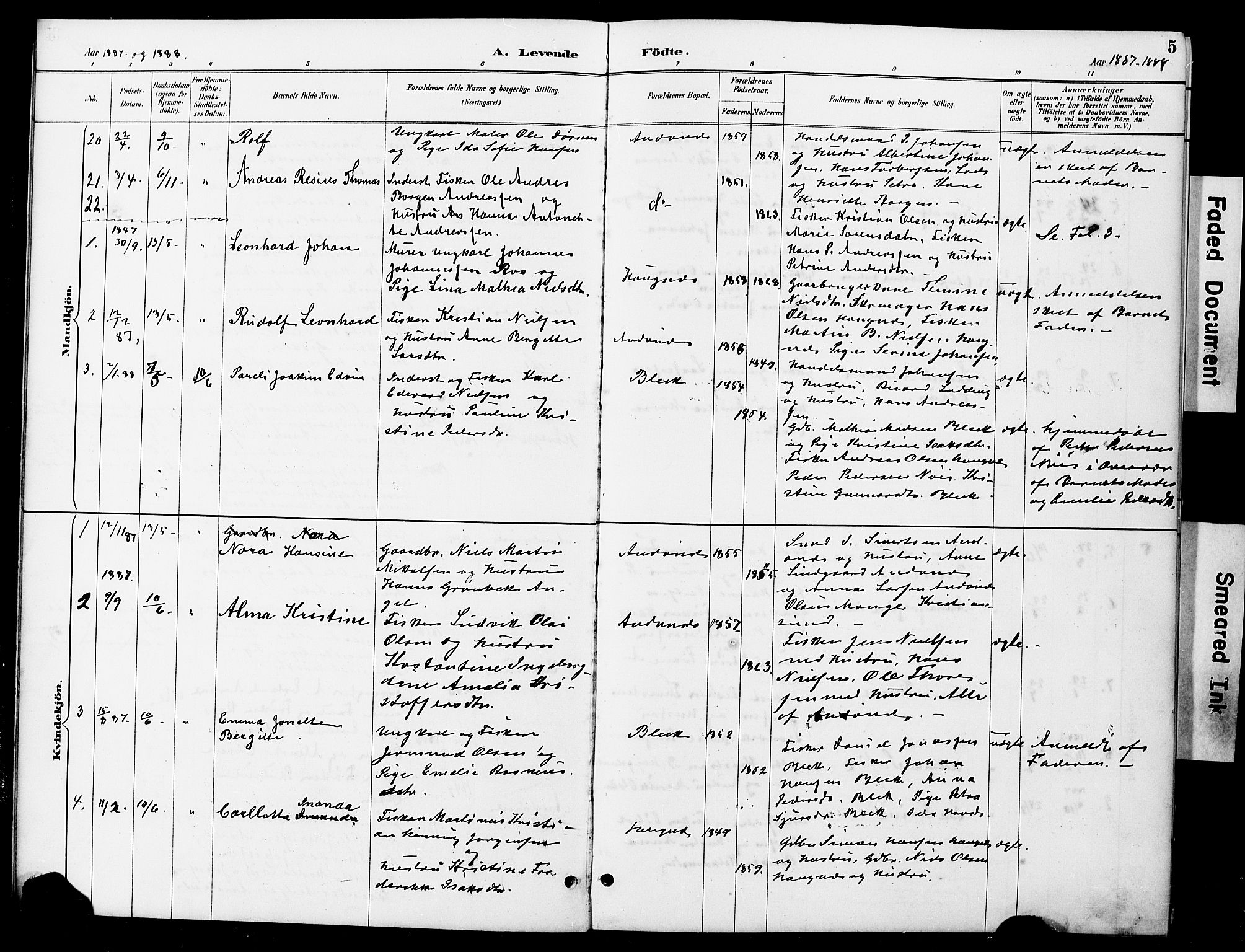 Ministerialprotokoller, klokkerbøker og fødselsregistre - Nordland, SAT/A-1459/899/L1448: Klokkerbok nr. 899C03, 1887-1902, s. 5