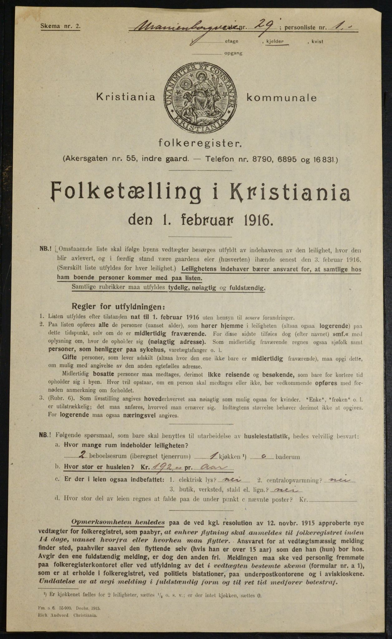 OBA, Kommunal folketelling 1.2.1916 for Kristiania, 1916, s. 124278